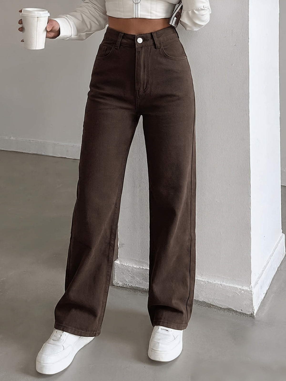 Dames jeans met hoge taille en rechte pijpen