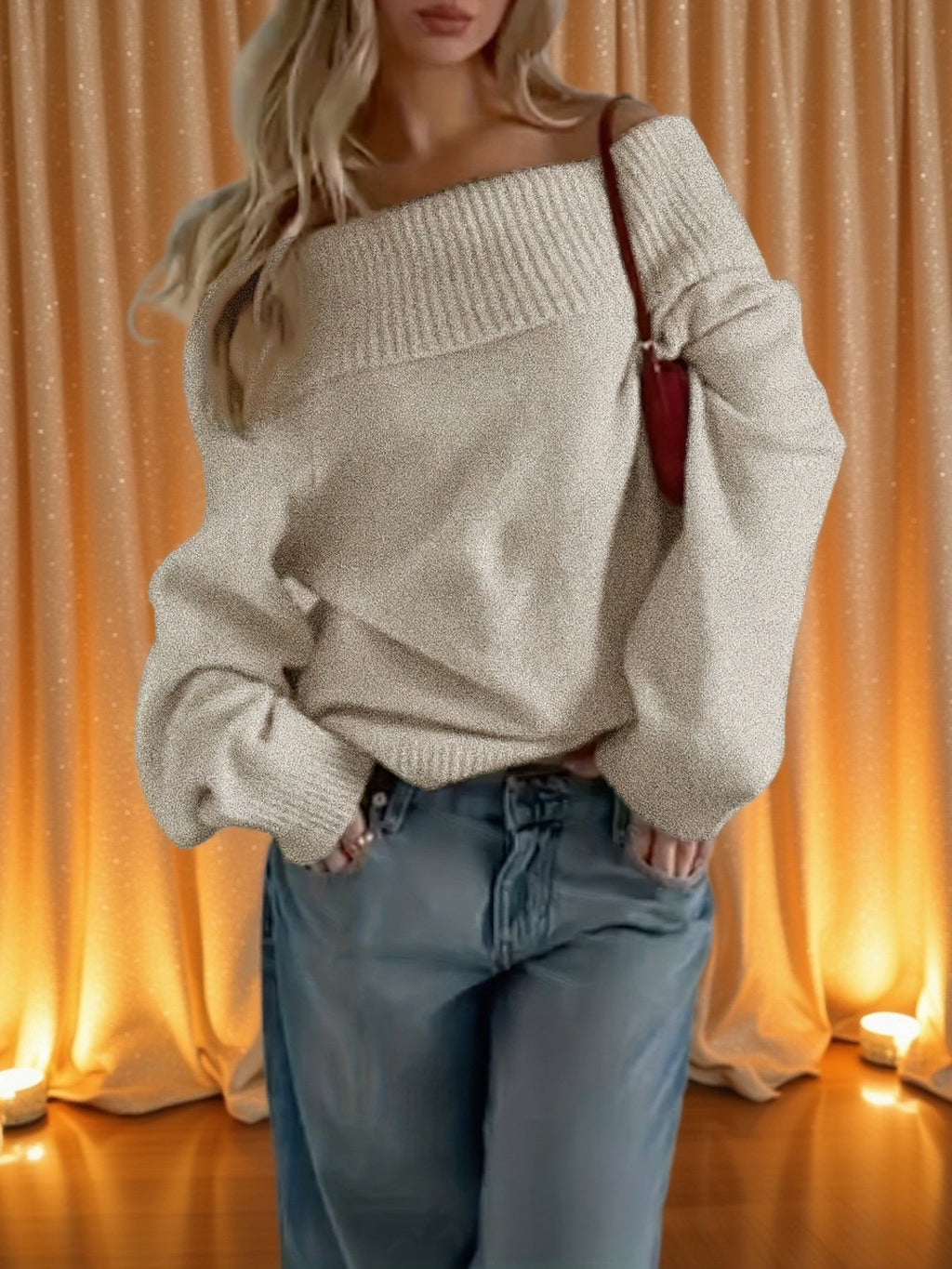 Dames one-shoulder trui met losse pasvorm