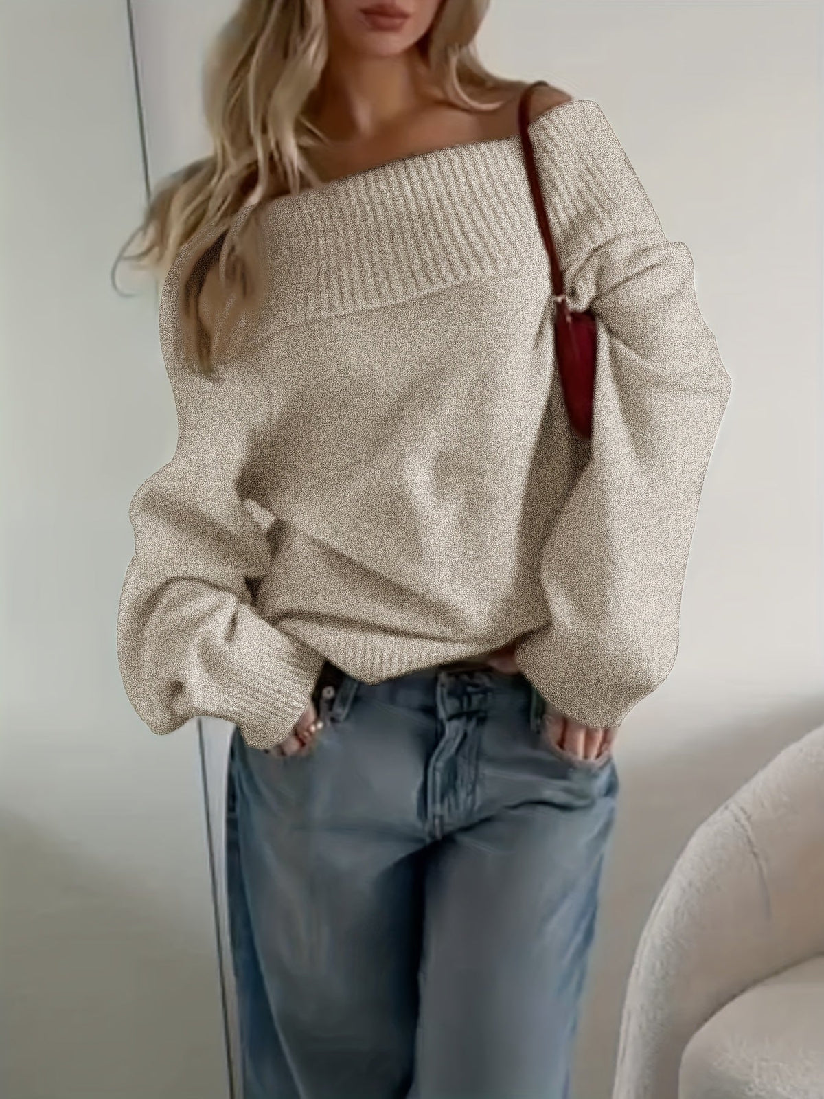Dames one-shoulder trui met losse pasvorm