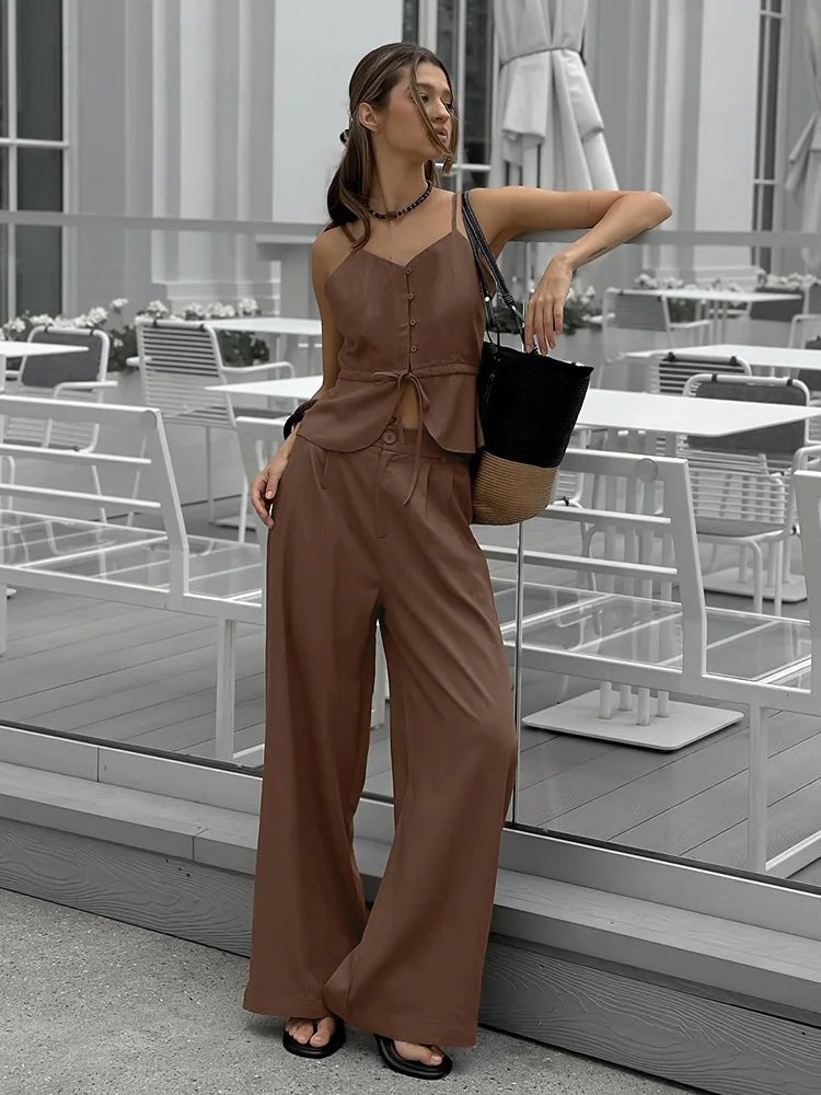 Dames Pak Set Beige – 2-Delige Set met Wijde Pijpen - Spotlights shopping