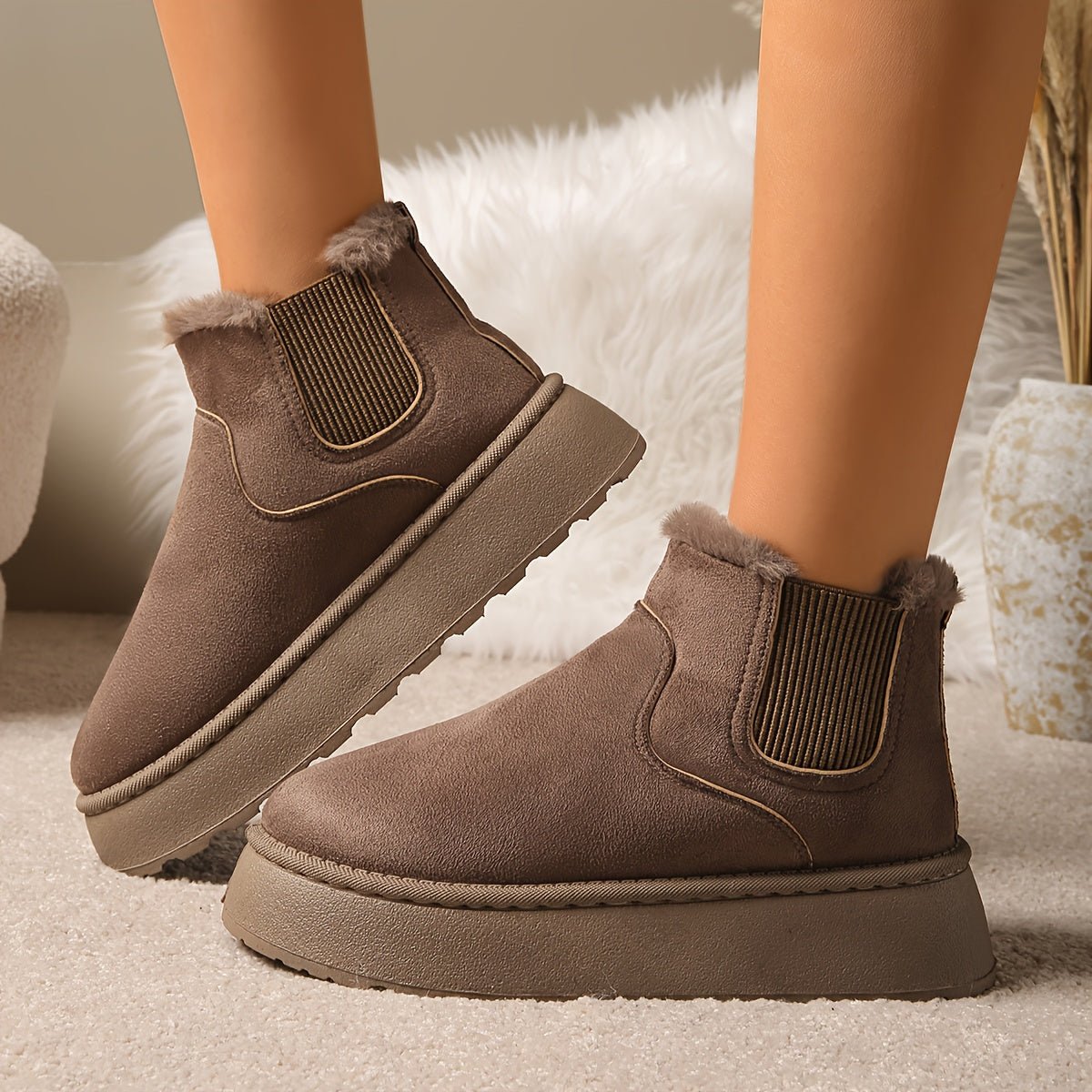 Korte dames snowboots met fleecevoering en plateauzool