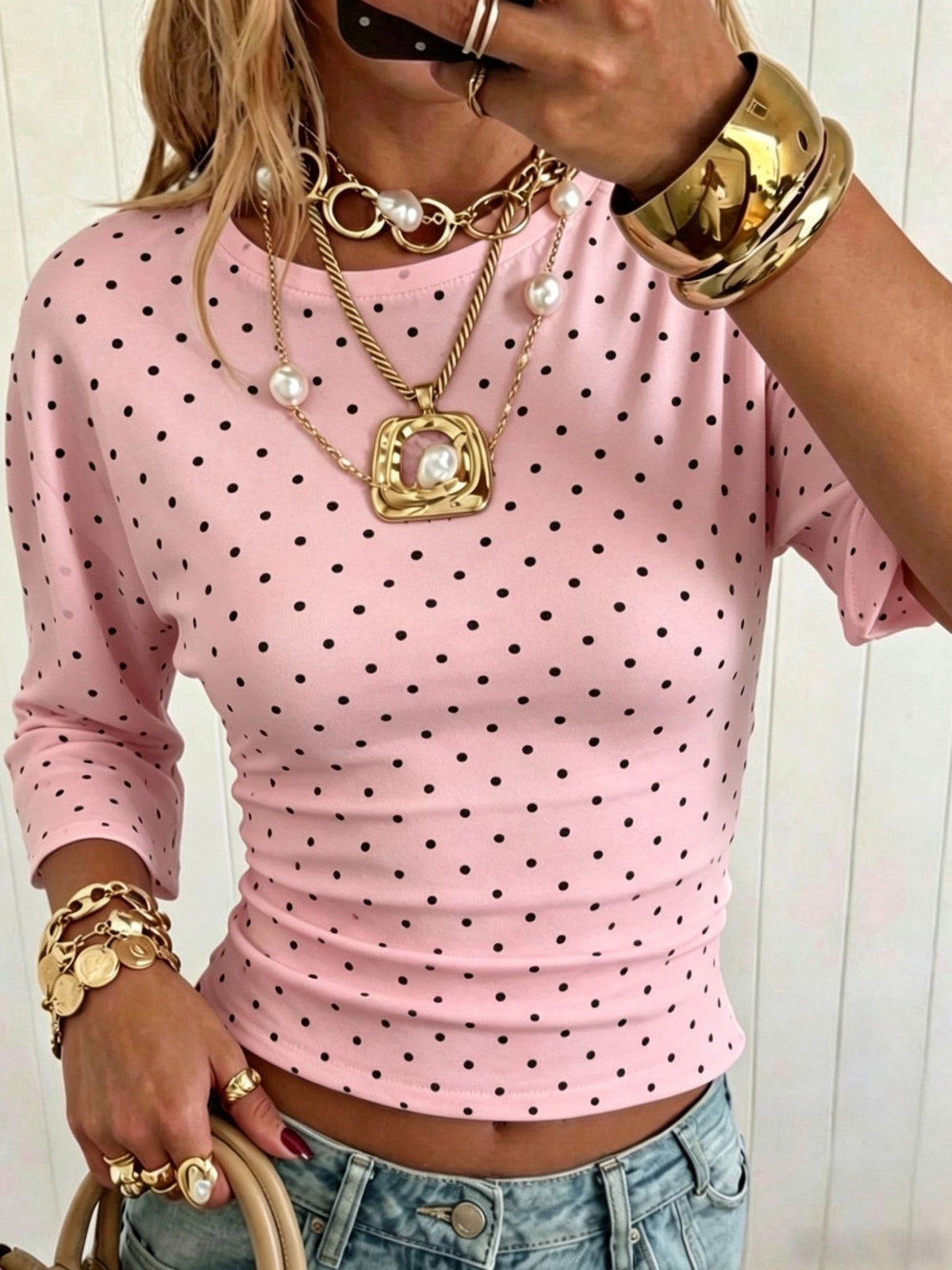 Dames T-shirt met polkadotprint