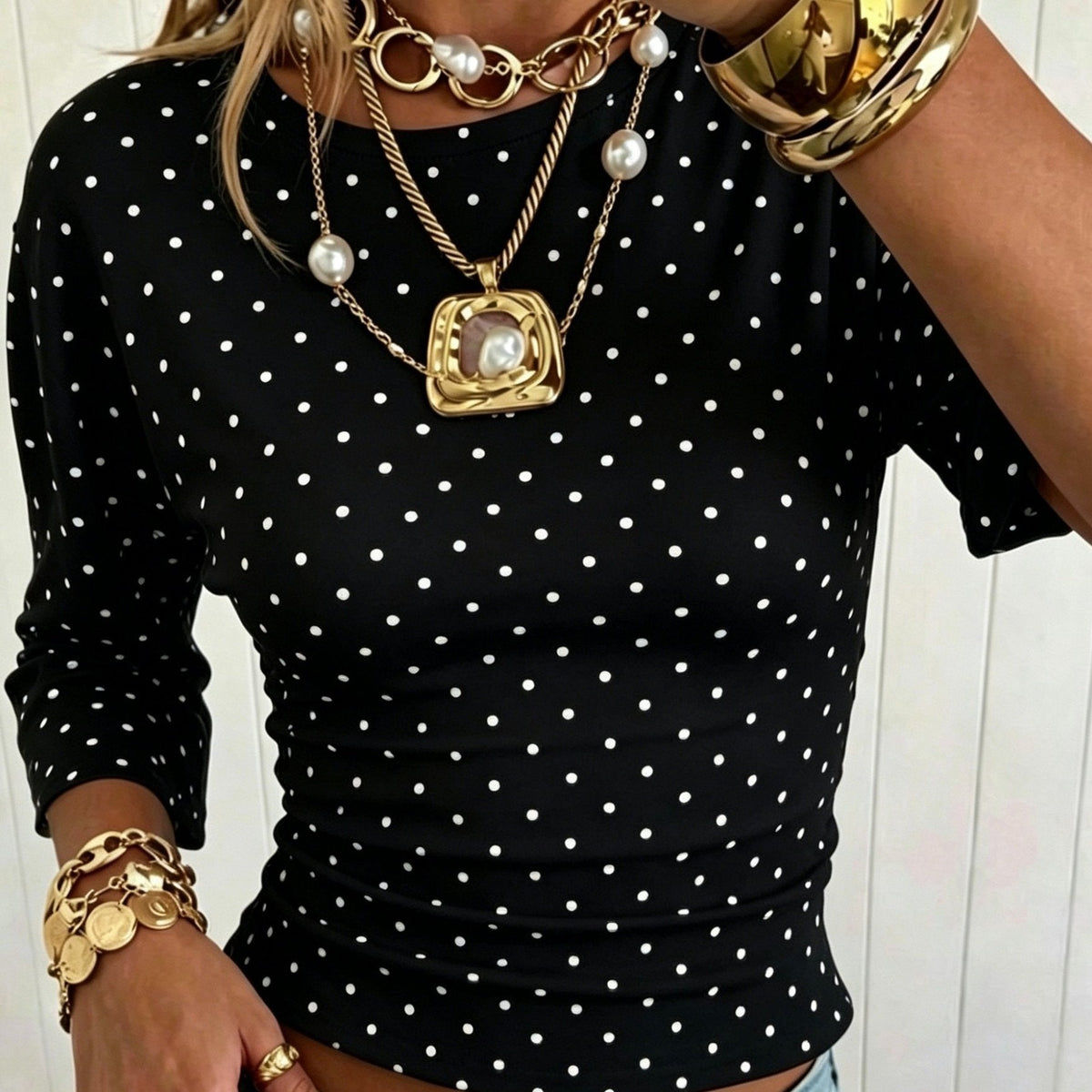 Dames T-shirt met polkadotprint
