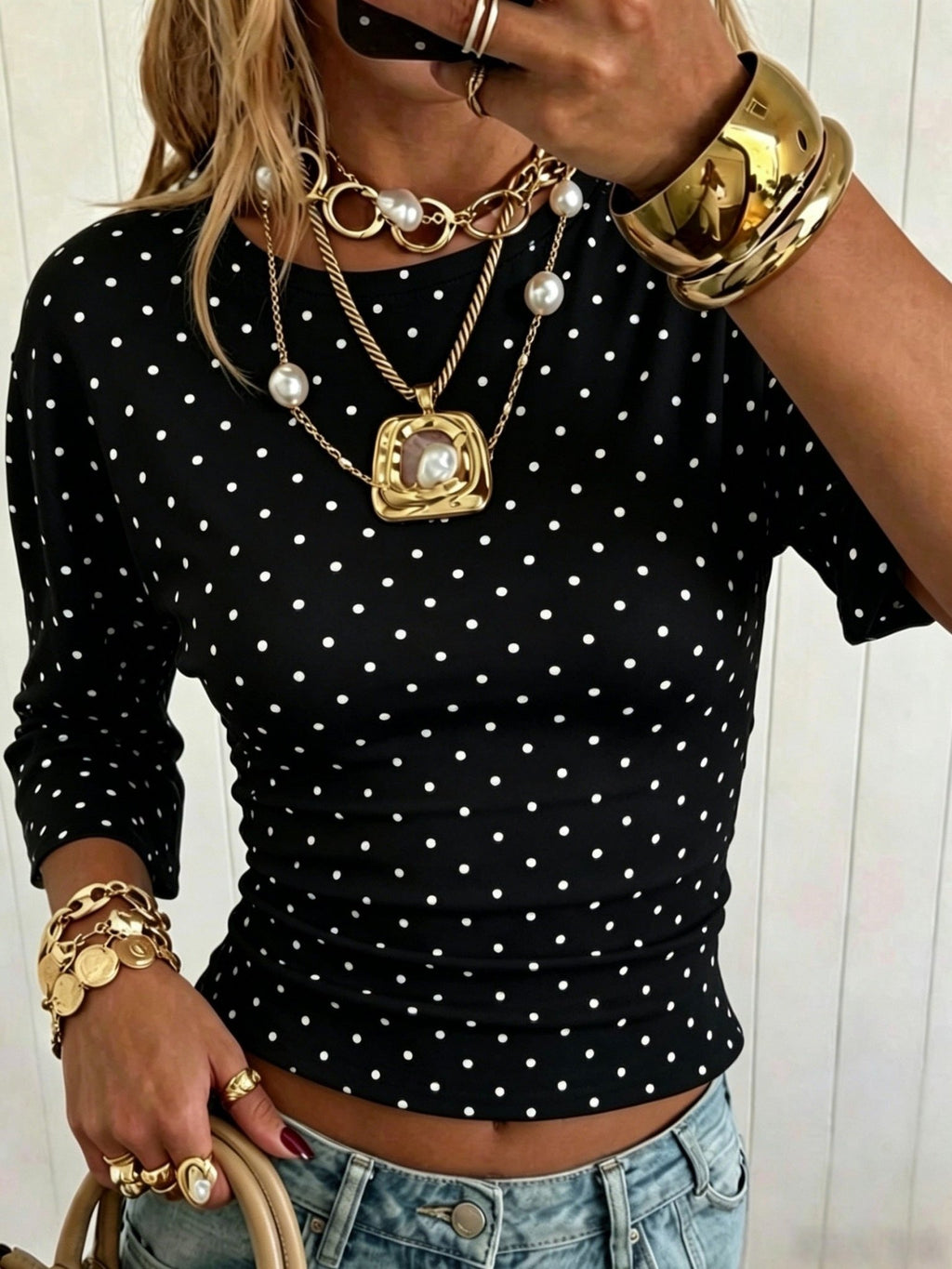 Dames T-shirt met polkadotprint