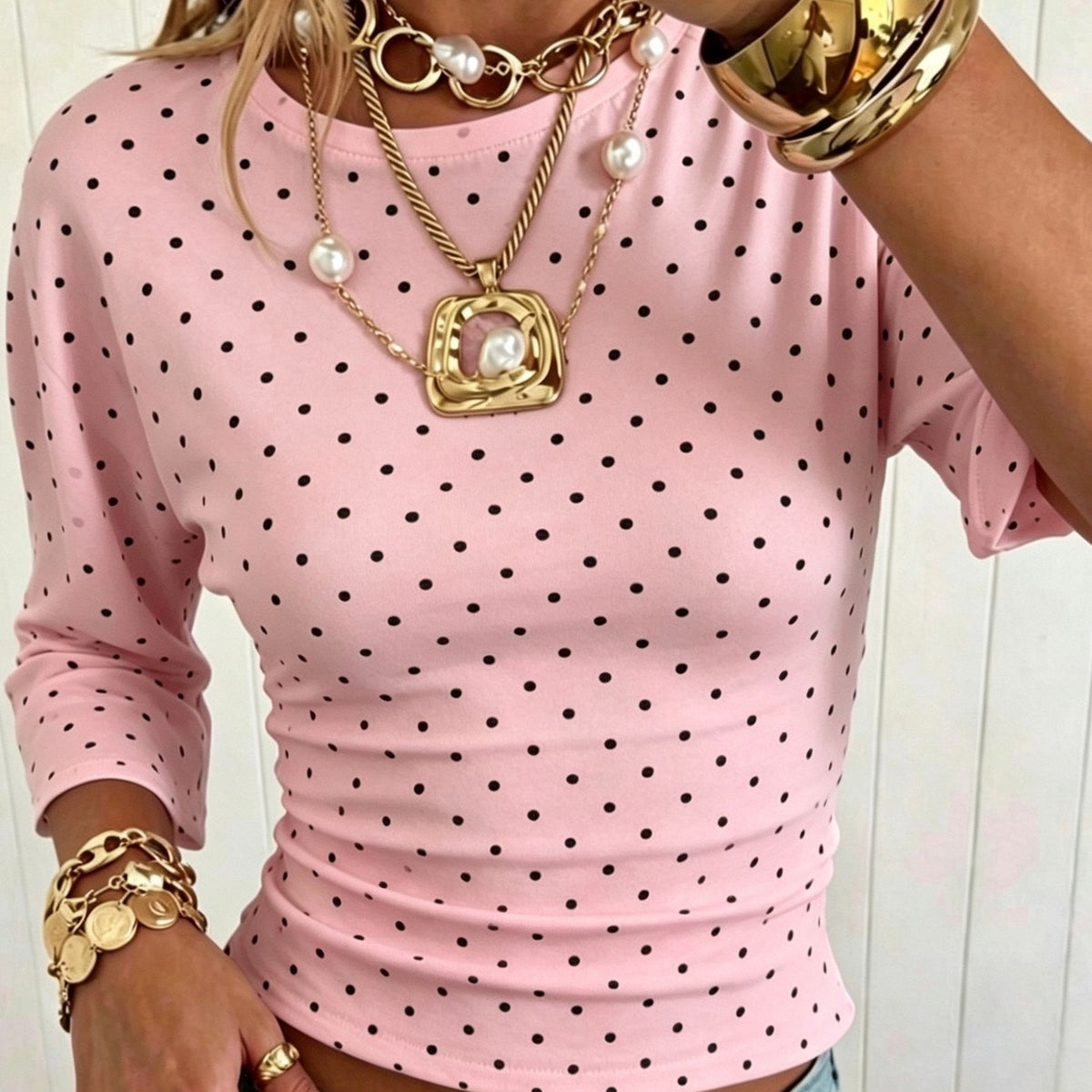 Dames T-shirt met polkadotprint