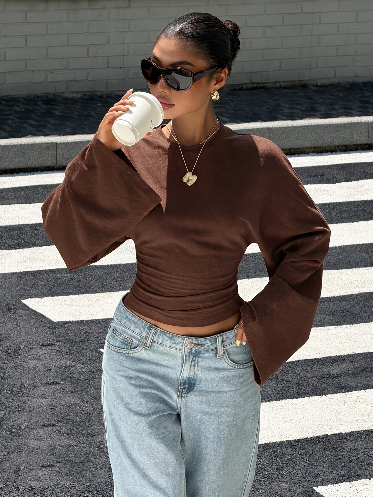 Slim fit dames top met elegante vleermuismouwen