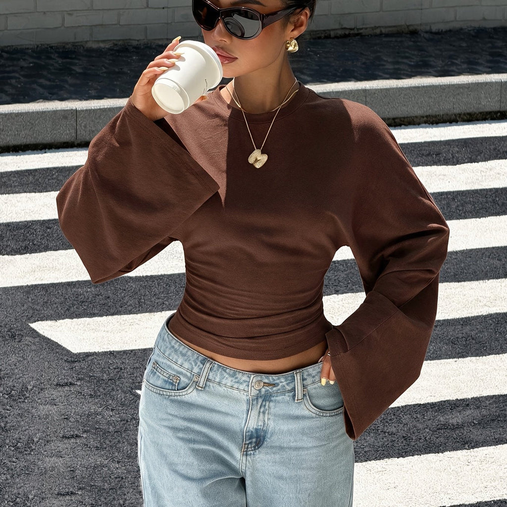 Slim fit dames top met elegante vleermuismouwen