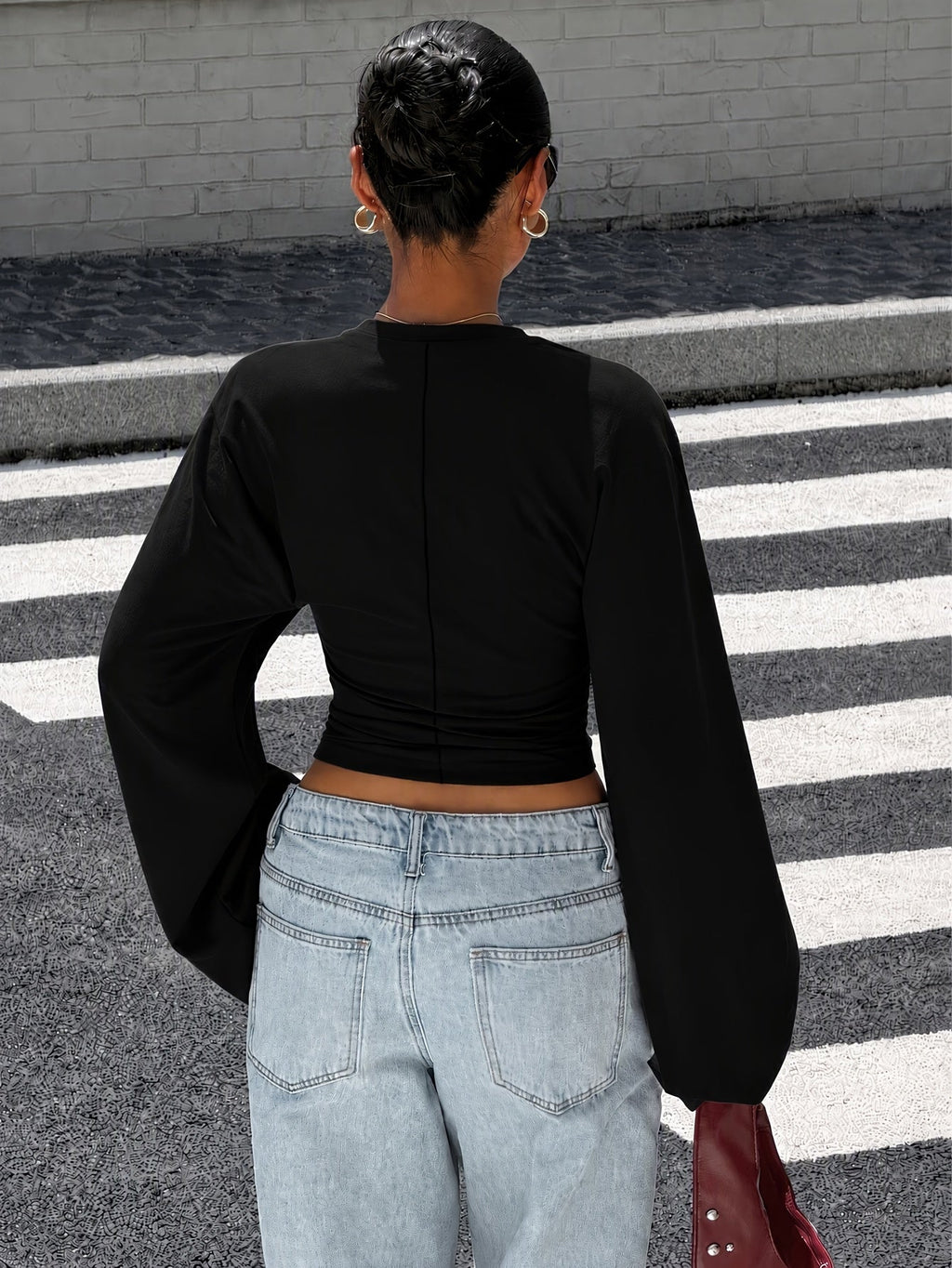 Slim fit dames top met elegante vleermuismouwen