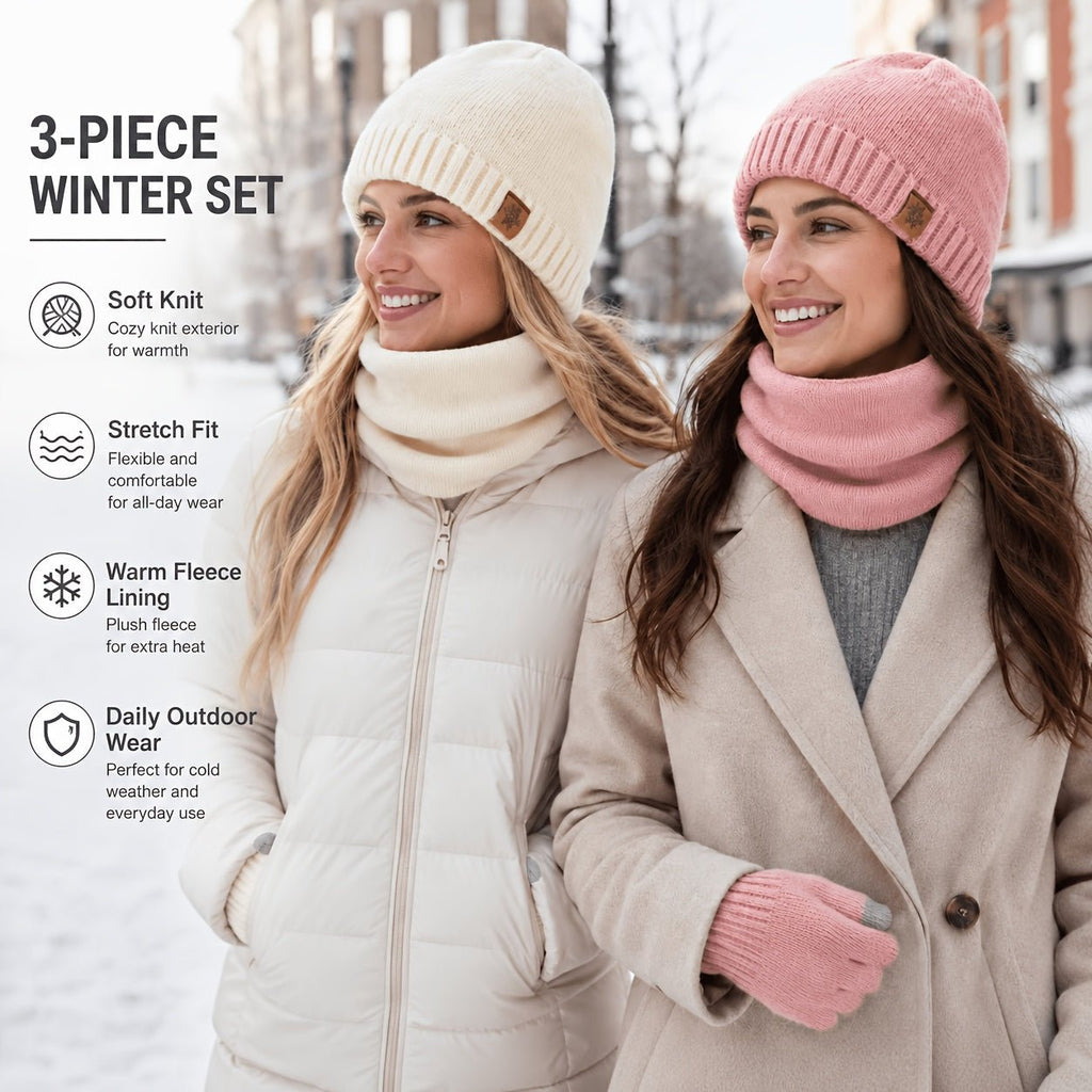 Dames Winterset 3-delig – Warme Muts, Nekwarmer en Vingerhandschoenen - Spotlights shopping