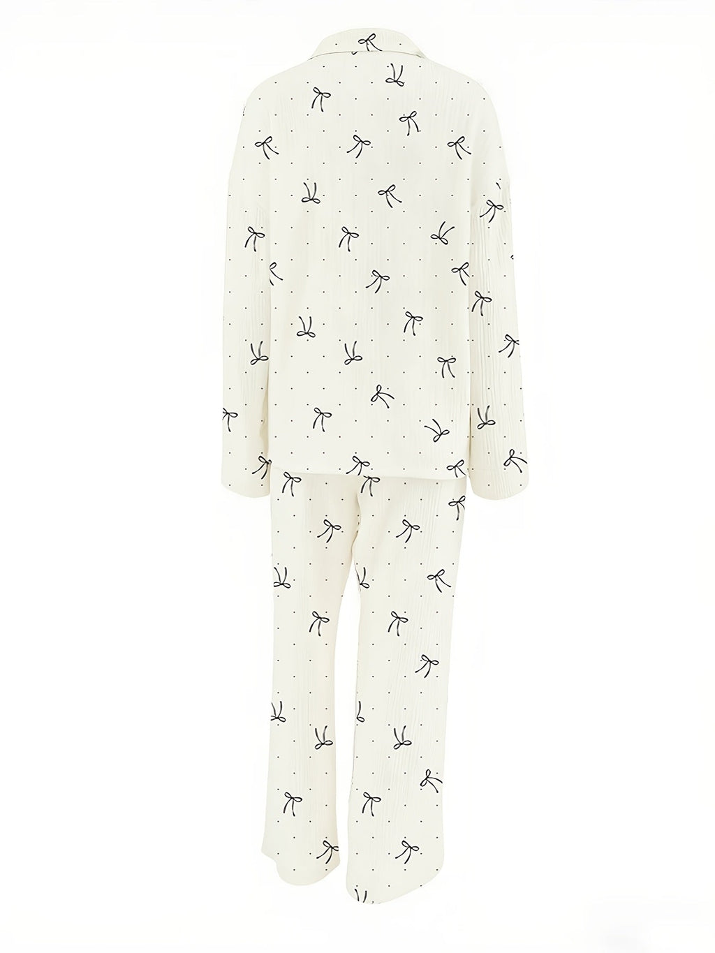 Damespyjama 2-delig met strikjesprint en lange broek