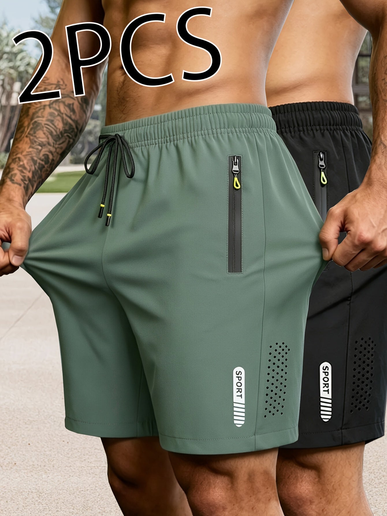 2-Pack Heren Sportshorts | Sneldrogende Ademende Fitness Shorts met Ritszakken