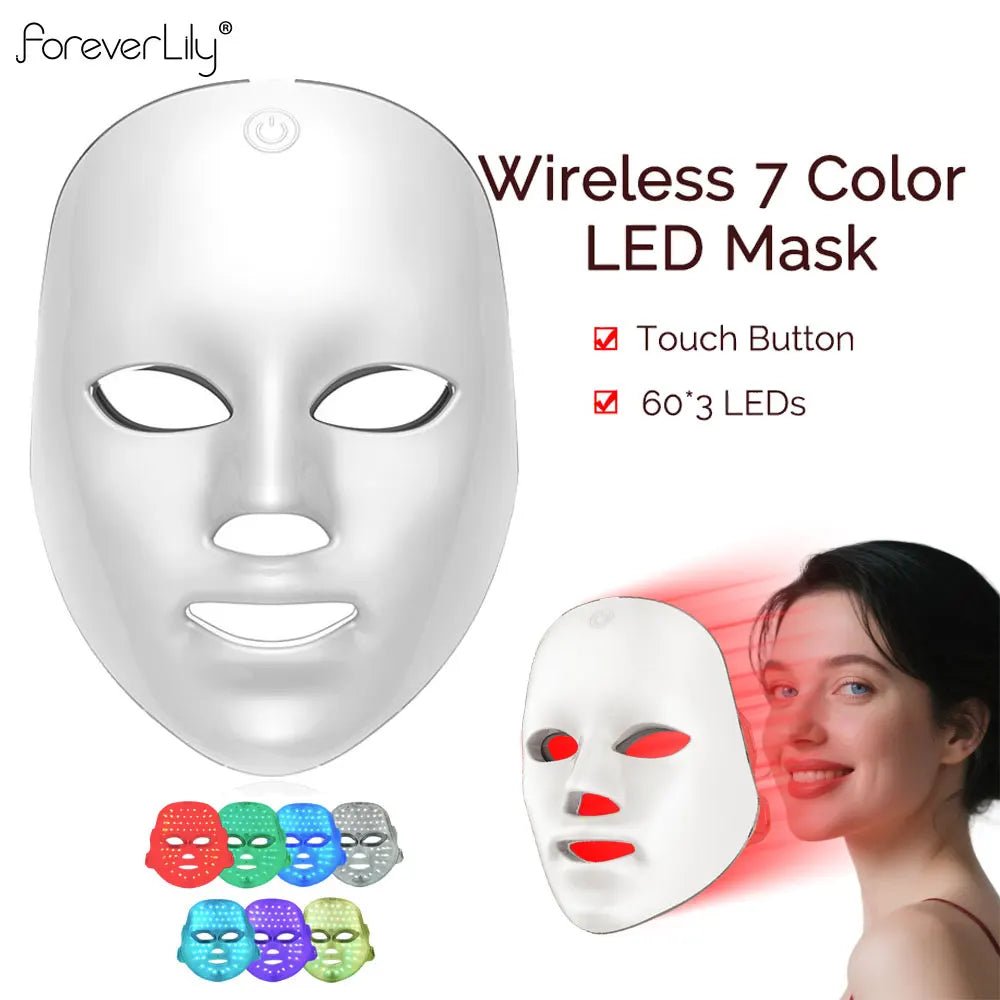 Draadloos 7 kleuren LED gezichtsmasker met Photon lichttherapie voor dagelijkse huidverzorging