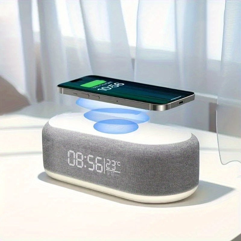 Draadloos oplaadstation met LED-wekker en thermometer voor telefoon en oordopjes