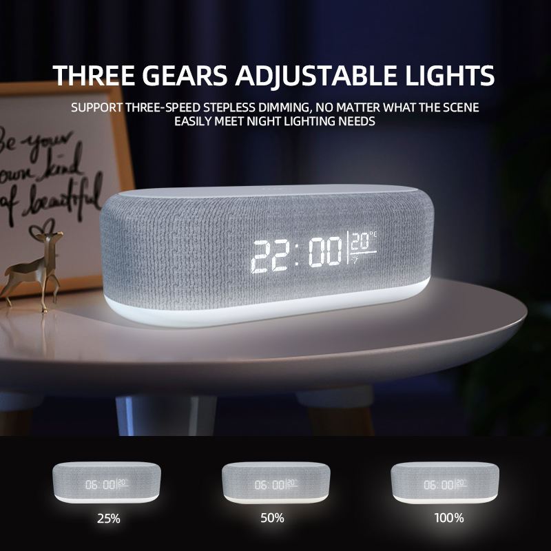 Draadloos oplaadstation met LED-wekker en thermometer voor telefoon en oordopjes