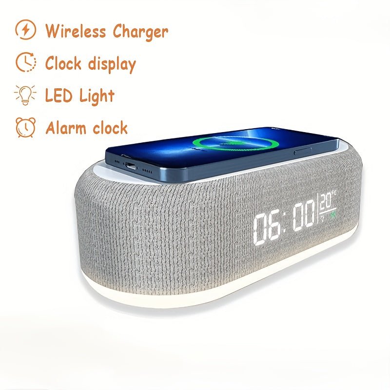 Draadloos oplaadstation met LED-wekker en thermometer voor telefoon en oordopjes