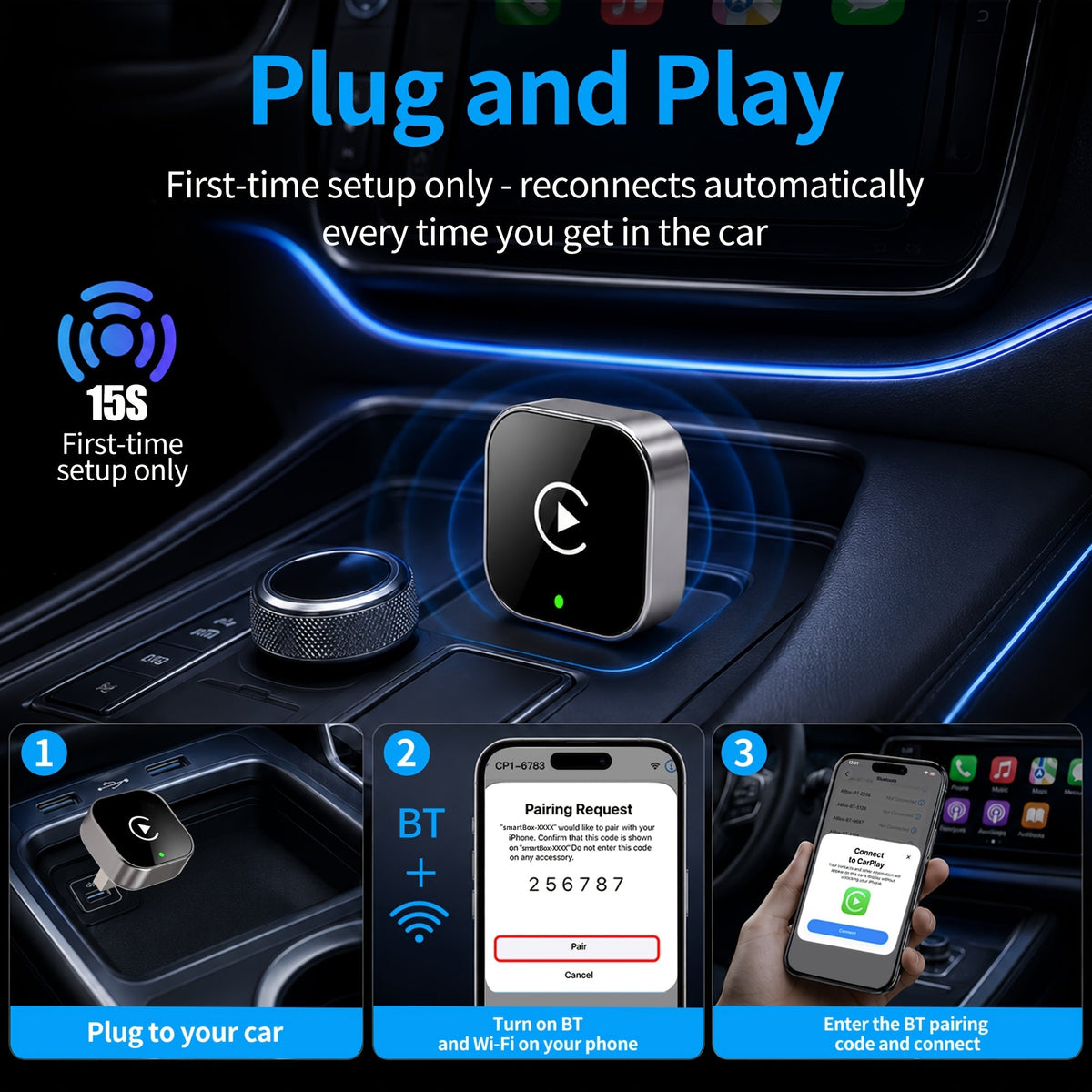 Draadloze CarPlay & Android Auto Adapter – 2-in-1 Plug & Play - Spotlights shopping