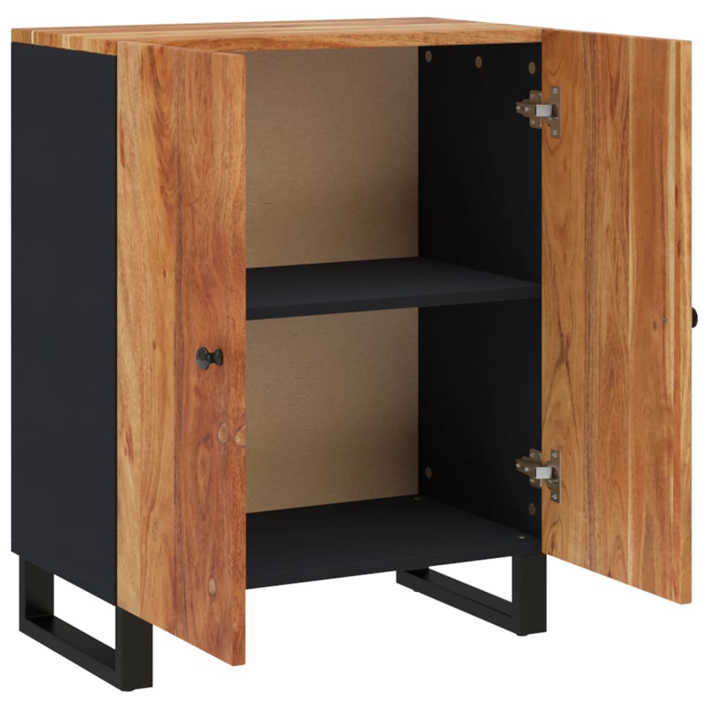 Industrieel dressoir van massief acaciahout met zwart metalen frame en praktische opbergruimte