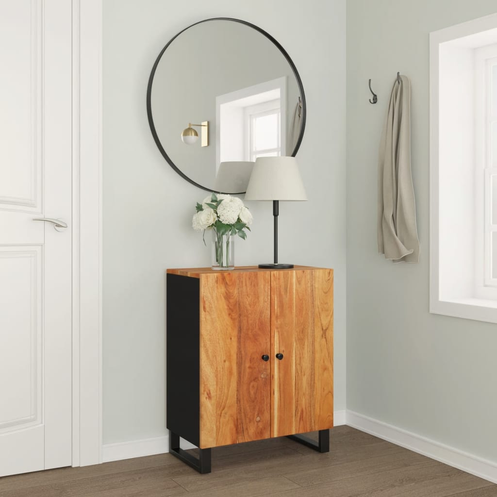 Industrieel dressoir van massief acaciahout met zwart metalen frame en praktische opbergruimte