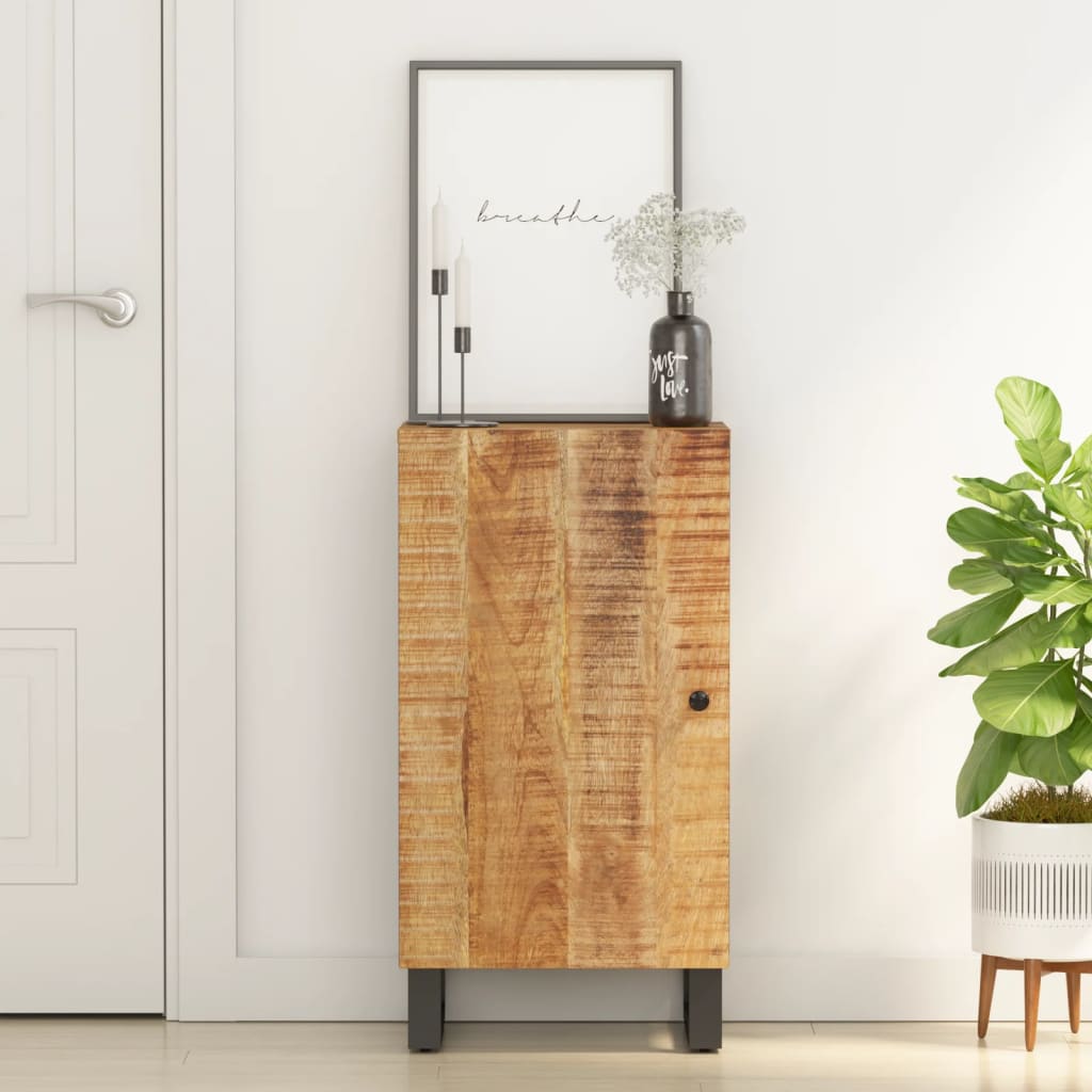 Massief mangohouten dressoir met natuurlijke afwerking en zwarte ijzeren poten