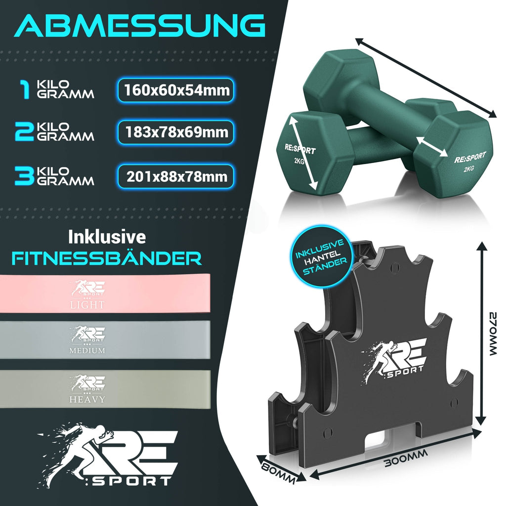 Dumbbell Set met Standaard & 3 Fitnessbanden – 3 Paar, 1–18 kg - Spotlights shopping