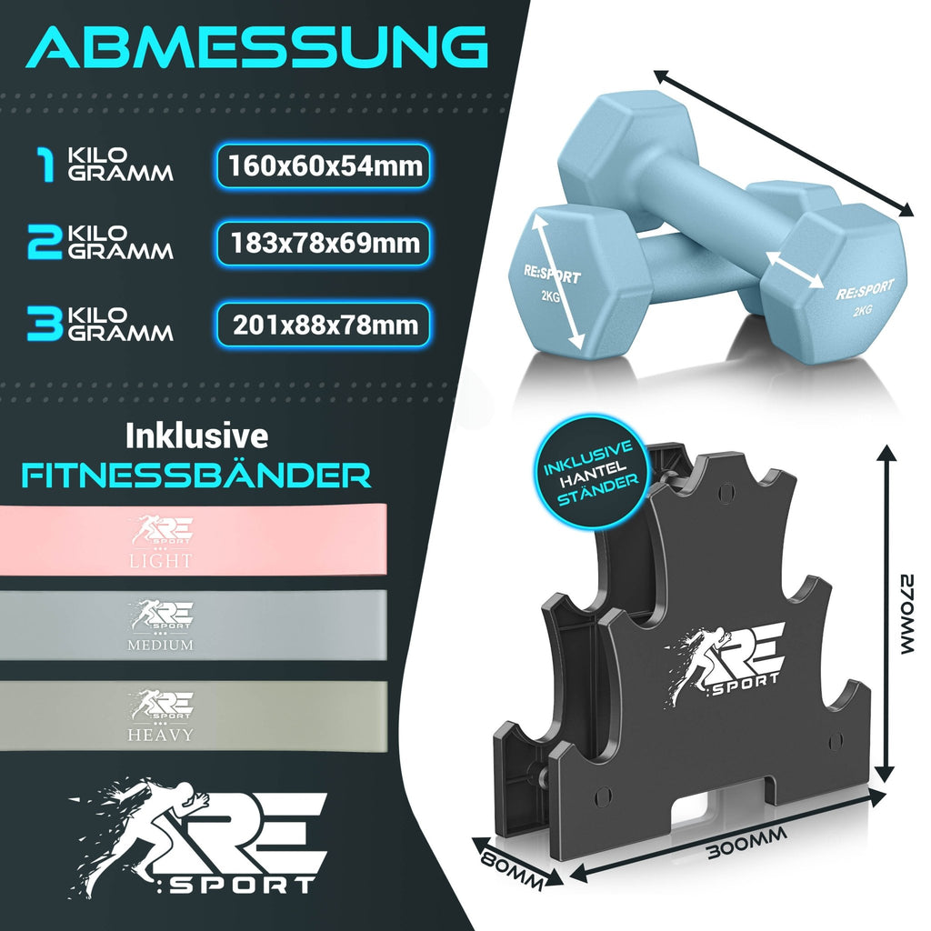 Dumbbell Set met Standaard & 3 Fitnessbanden – 3 Paar, 1–18 kg - Spotlights shopping