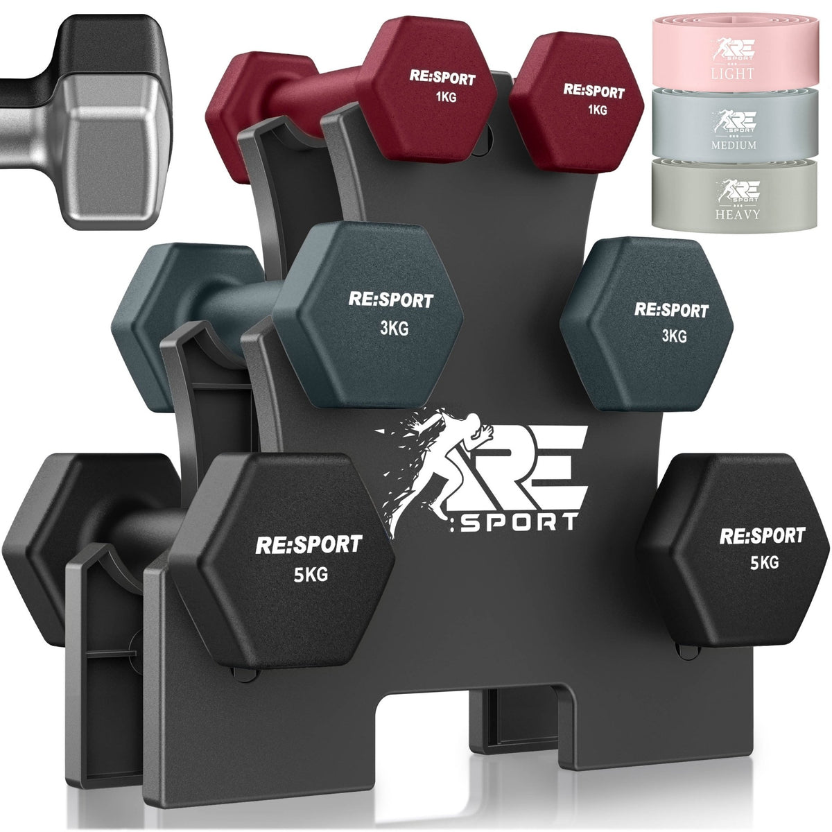 Dumbbell Set met Standaard & 3 Fitnessbanden – 3 Paar, 1–18 kg - Spotlights shopping