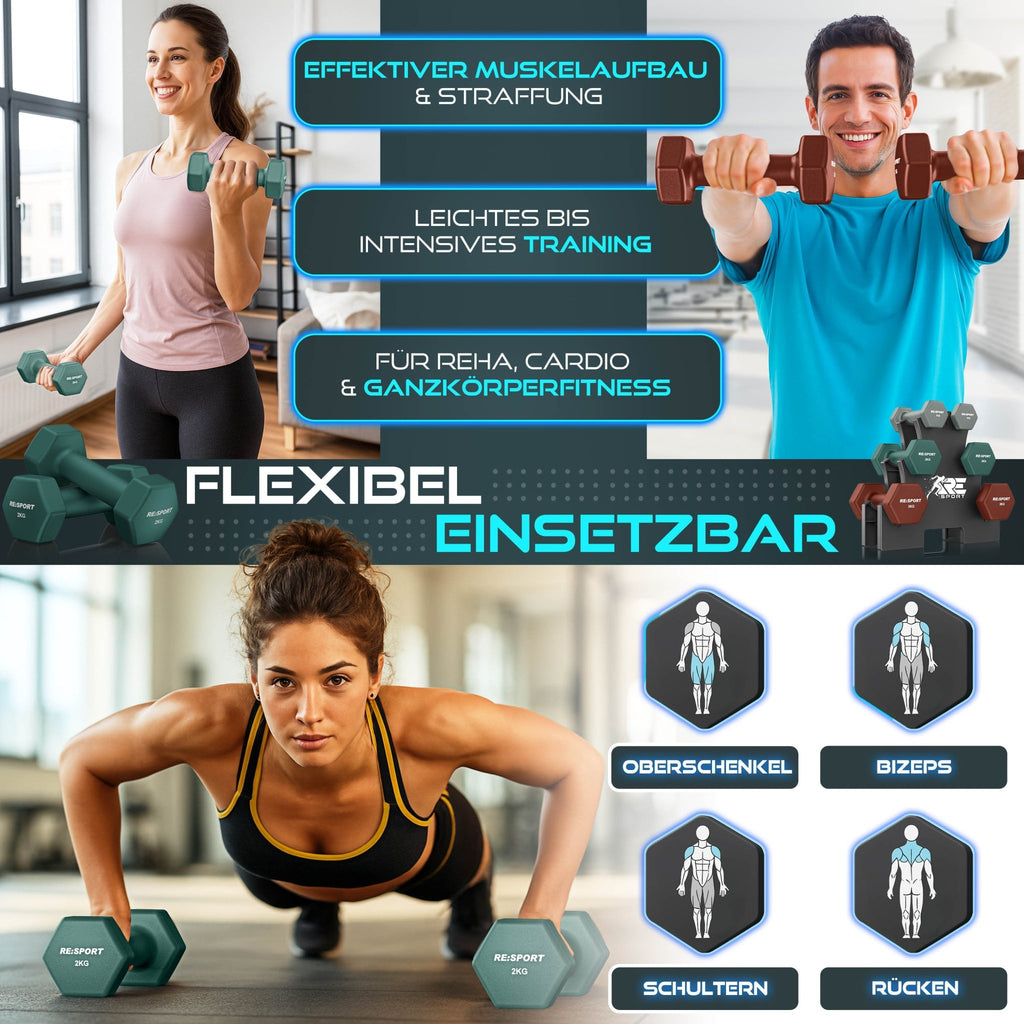Dumbbell Set met Standaard & 3 Fitnessbanden – 3 Paar, 1–18 kg - Spotlights shopping