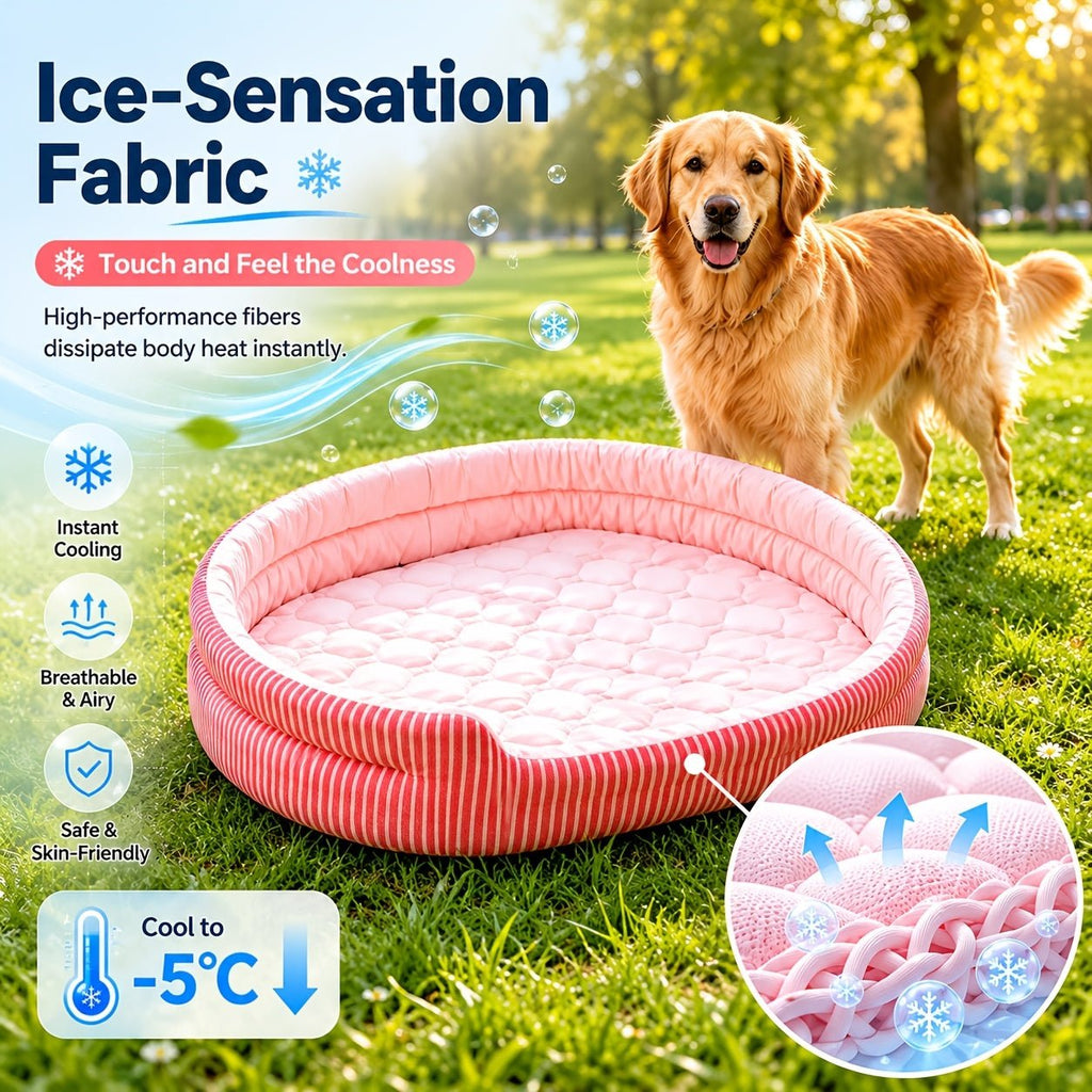 Zachte honden- en kattenmand met geometrisch cirkelpatroon en verkoelende ijszijde-achtige stof