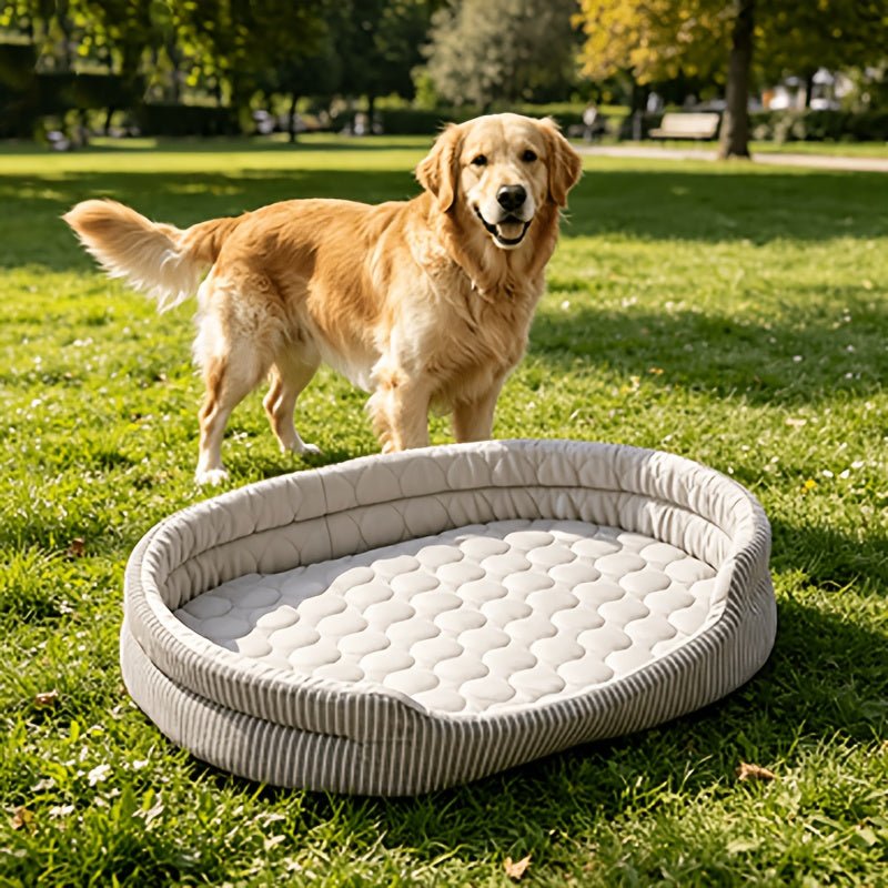 Zachte honden- en kattenmand met geometrisch cirkelpatroon en verkoelende ijszijde-achtige stof