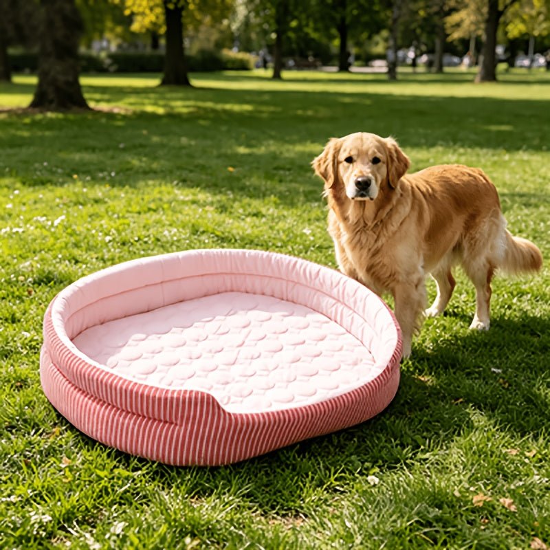 Zachte honden- en kattenmand met geometrisch cirkelpatroon en verkoelende ijszijde-achtige stof