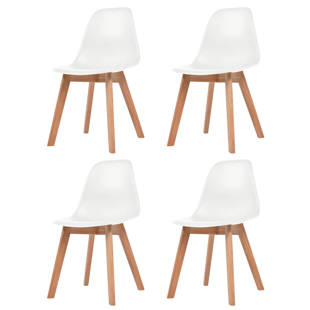 Set van vier turquoise Scandinavische eetkamerstoelen met ergonomische kunststof kuipzitting en houten poten