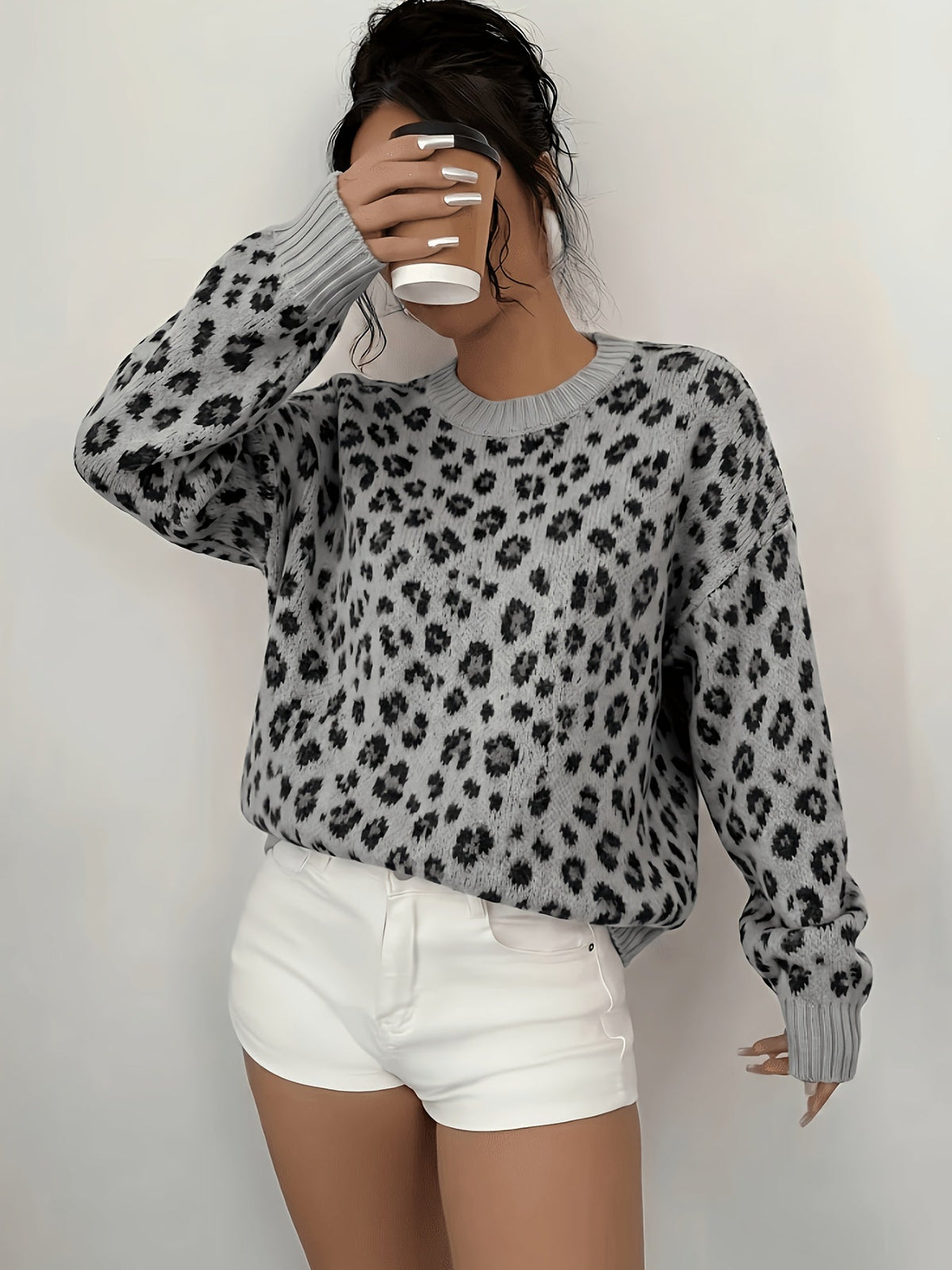 Dames trui met luipaardprint voor herfst en winter