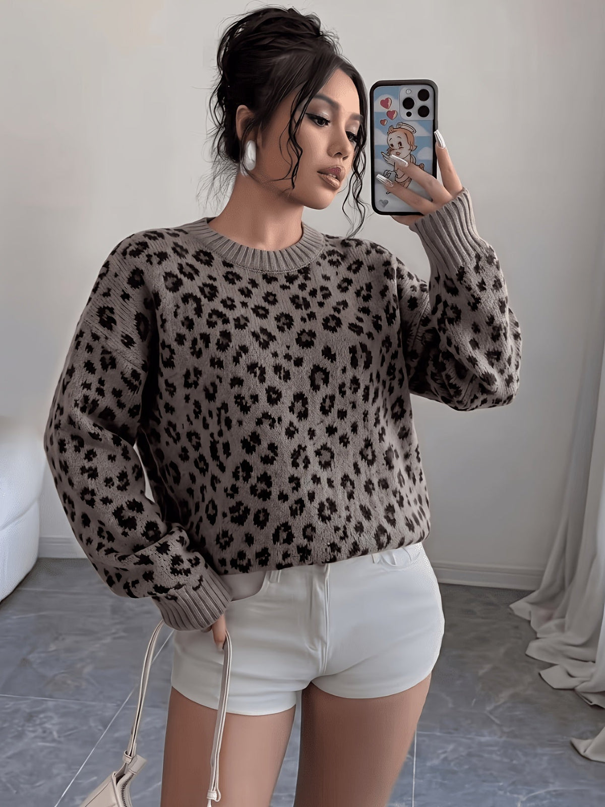 Dames trui met luipaardprint voor herfst en winter