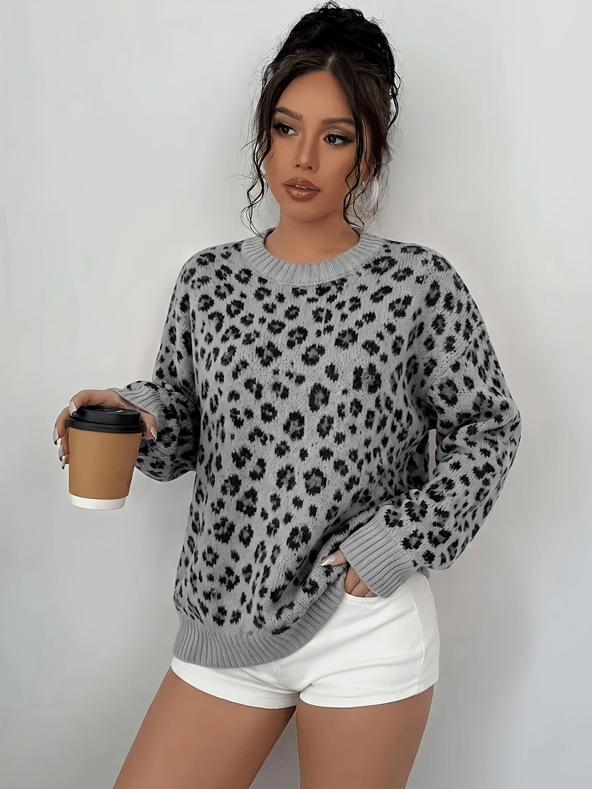 Dames trui met luipaardprint voor herfst en winter