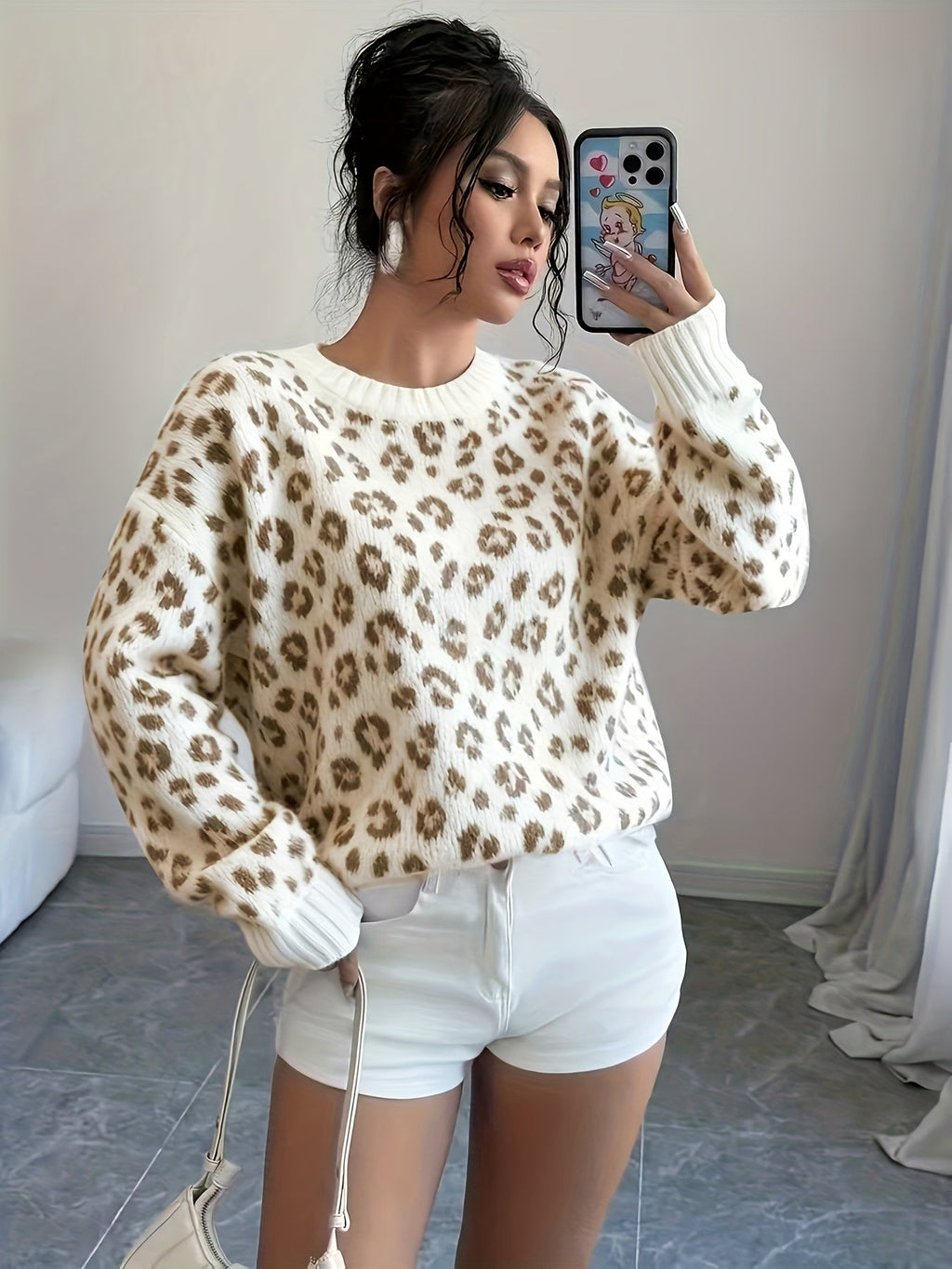 Dames trui met luipaardprint voor herfst en winter