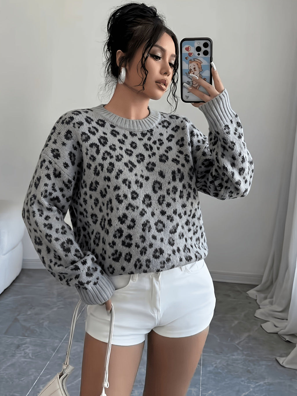 Dames trui met luipaardprint voor herfst en winter