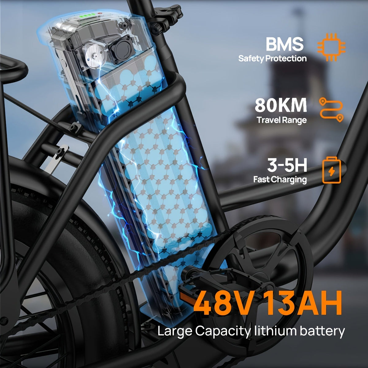 -bike met 13Ah accu en tot 80 km bereik