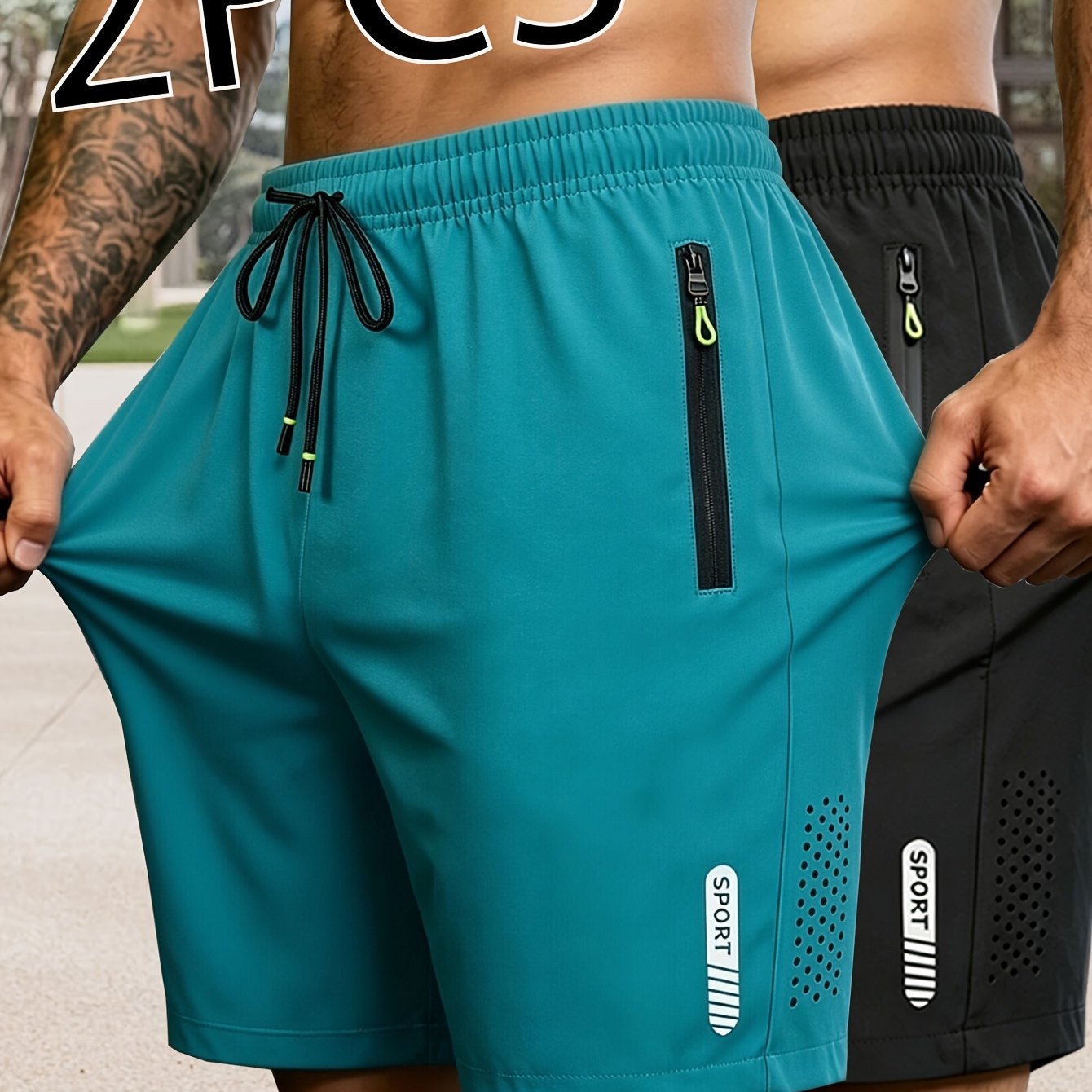 2-Pack Heren Sportshorts | Sneldrogende Ademende Fitness Shorts met Ritszakken