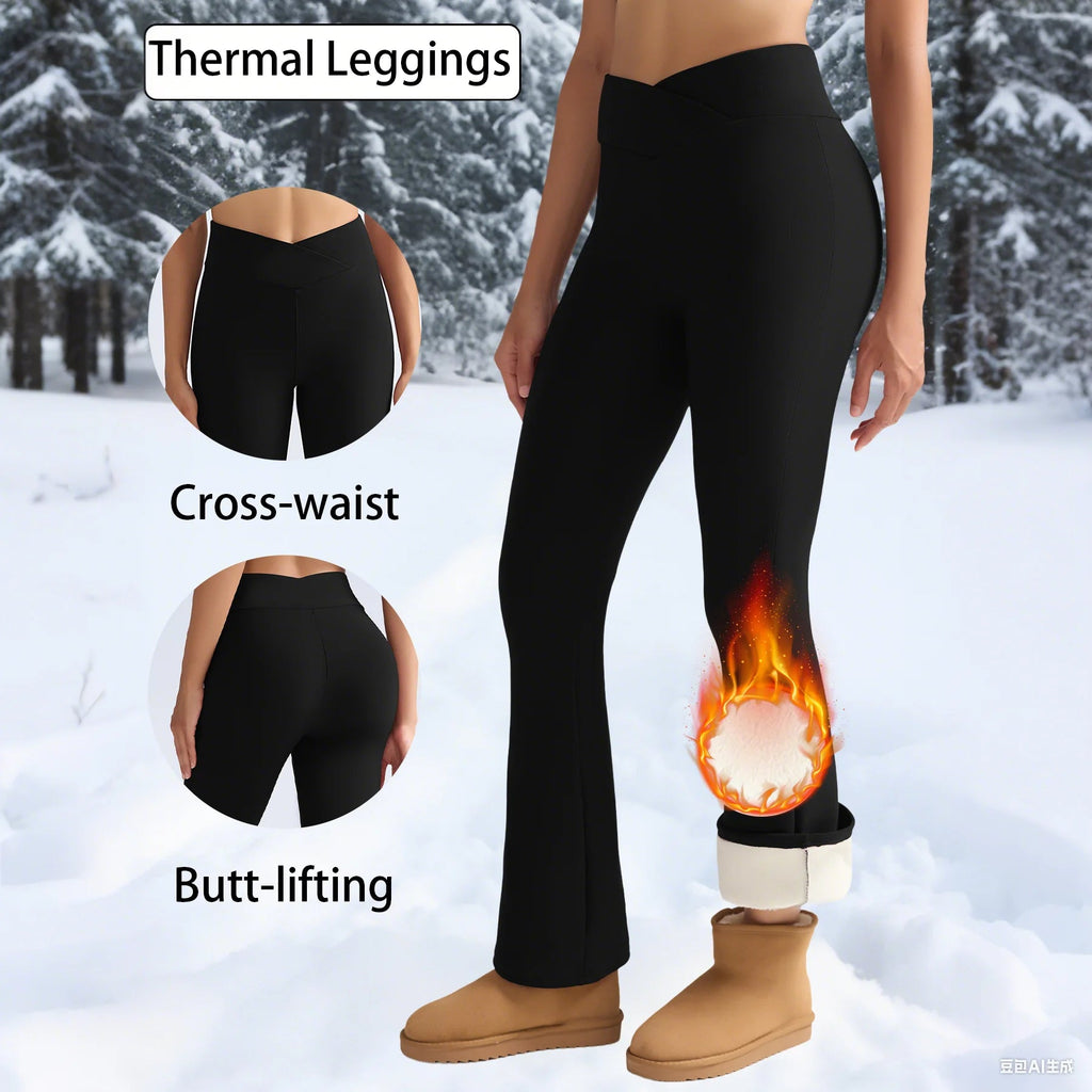 Warme dames fleece legging met flared pijpen