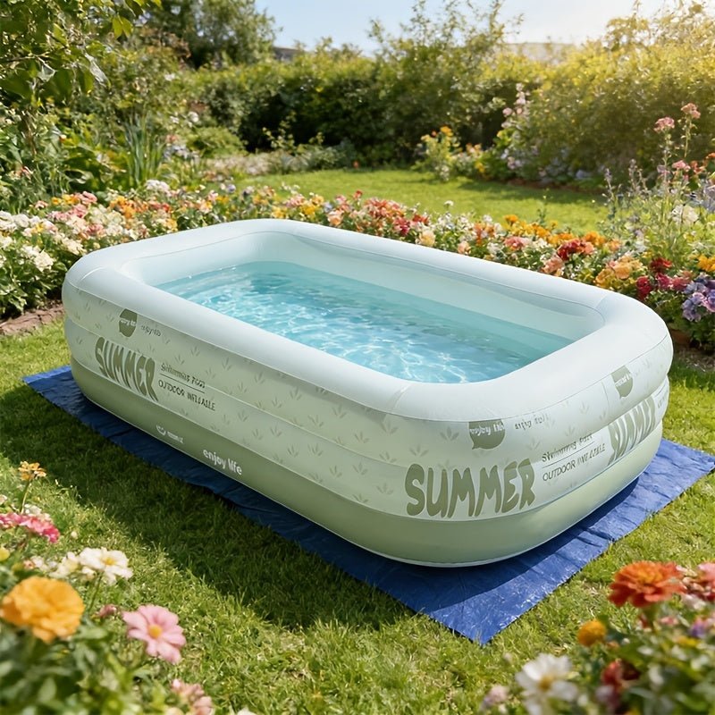 Groot opblaasbaar familiezwembad van PVC met ondergrondmat voor tuin, terras en zomerse waterpret