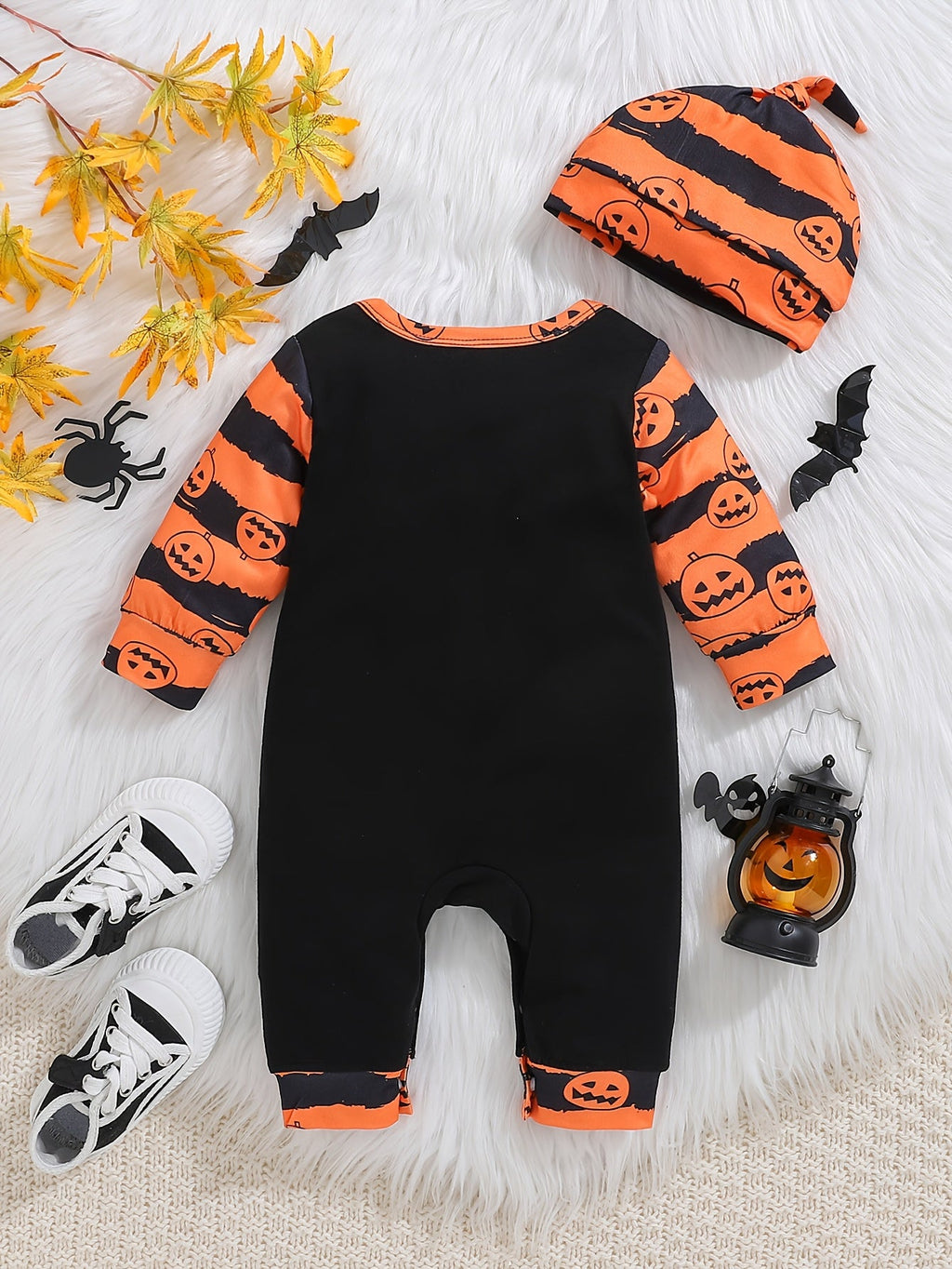 Halloween baby outfit met 2-delige bodysuit en muts