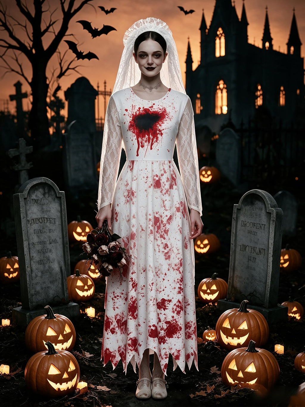 Witte Halloween geestbruid jurk voor dames met kant