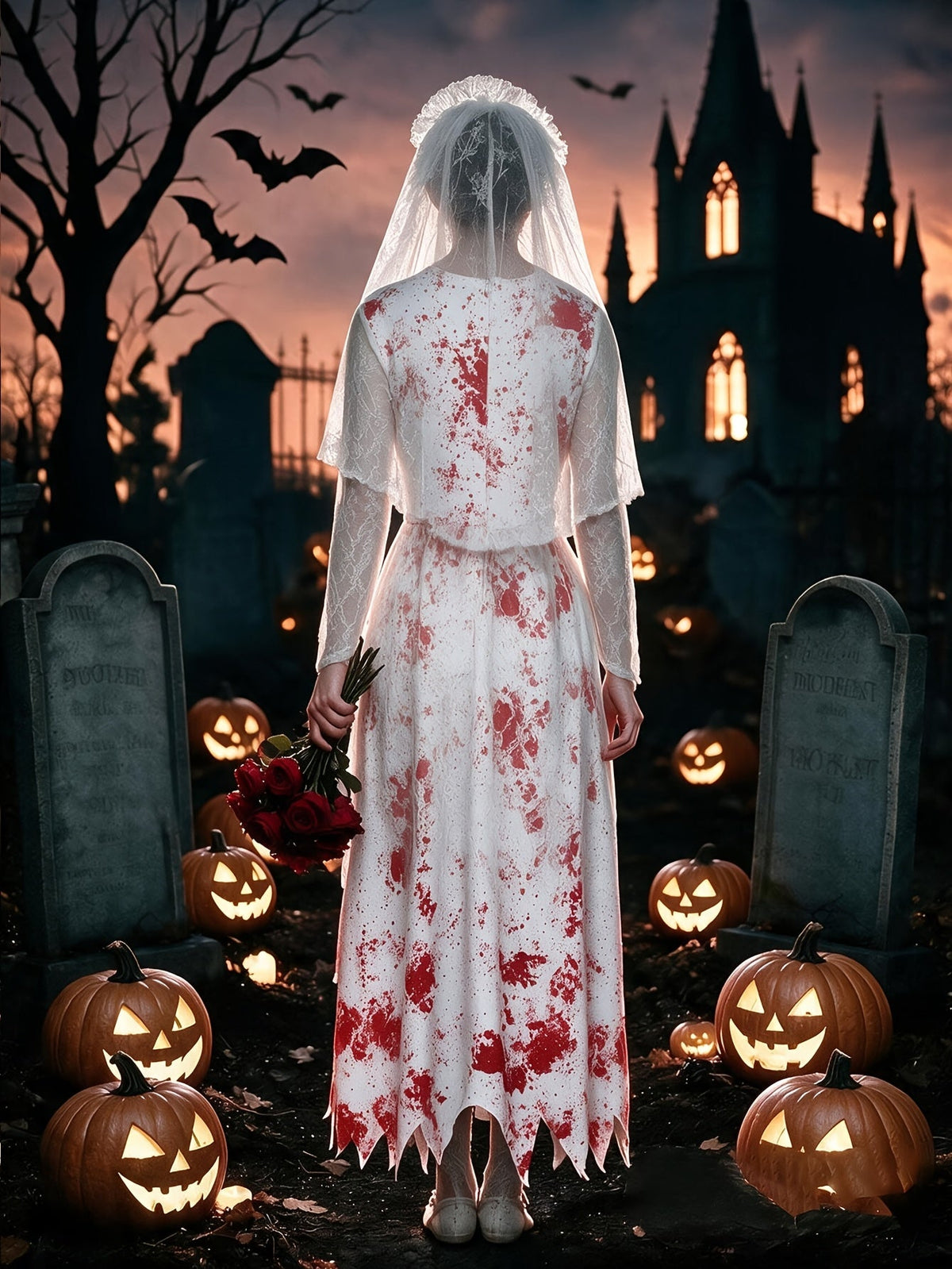 Witte Halloween geestbruid jurk voor dames met kant