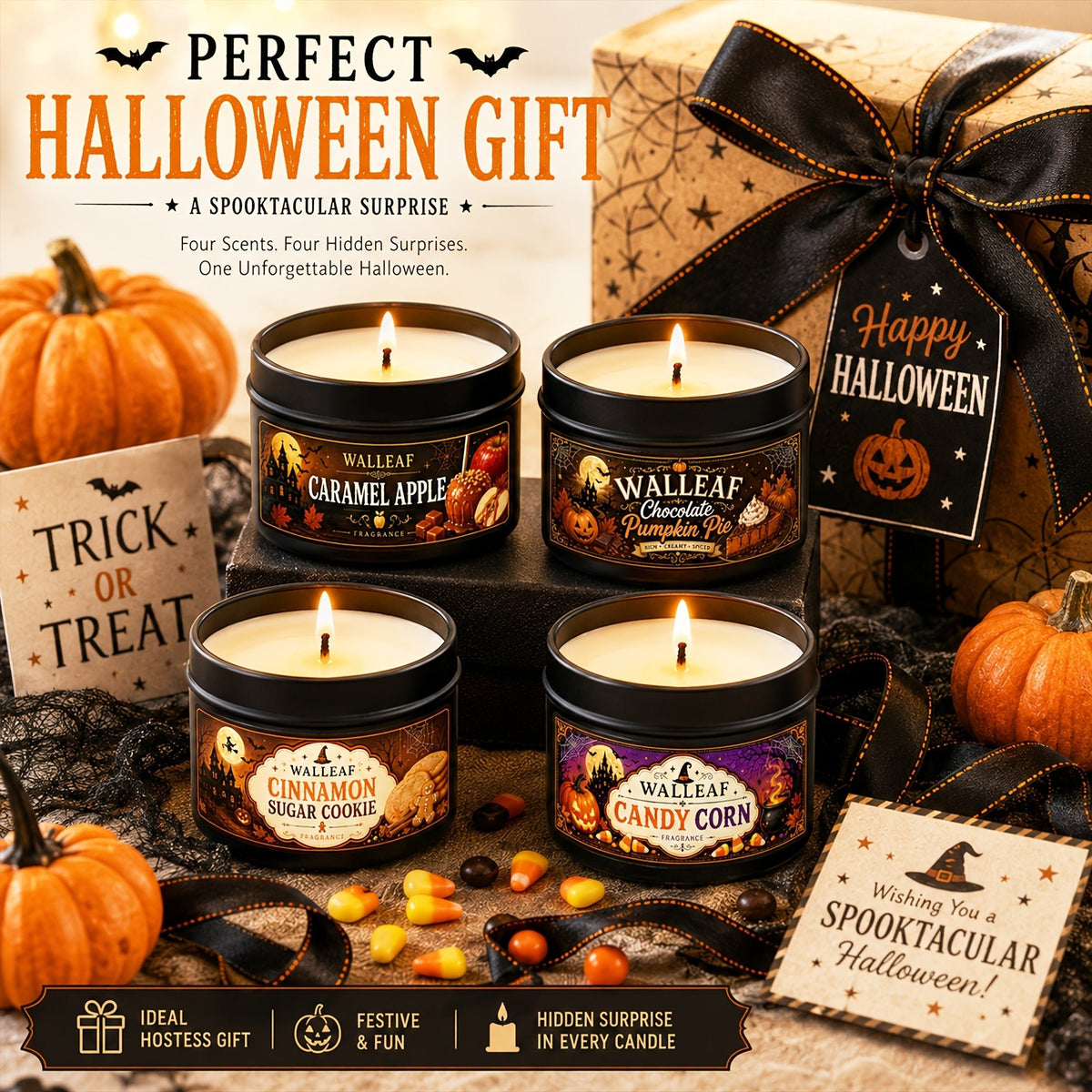 Halloween geurkaarsen set met 4 herfstgeuren