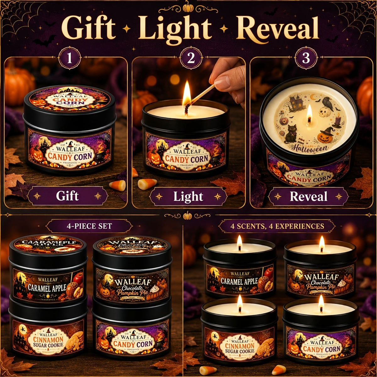 Halloween geurkaarsen set met 4 herfstgeuren