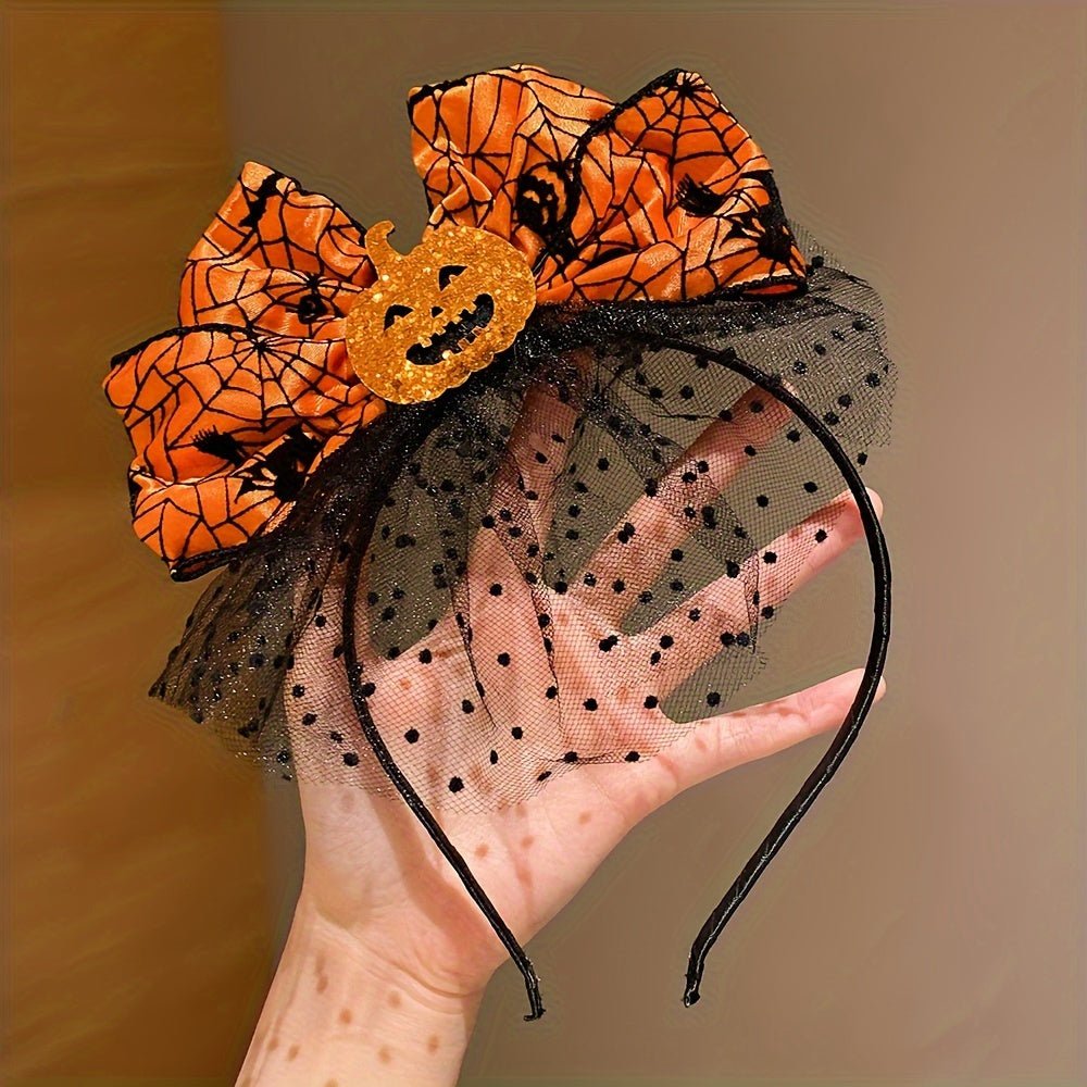 Halloween haarband voor dames met pompoen en strik