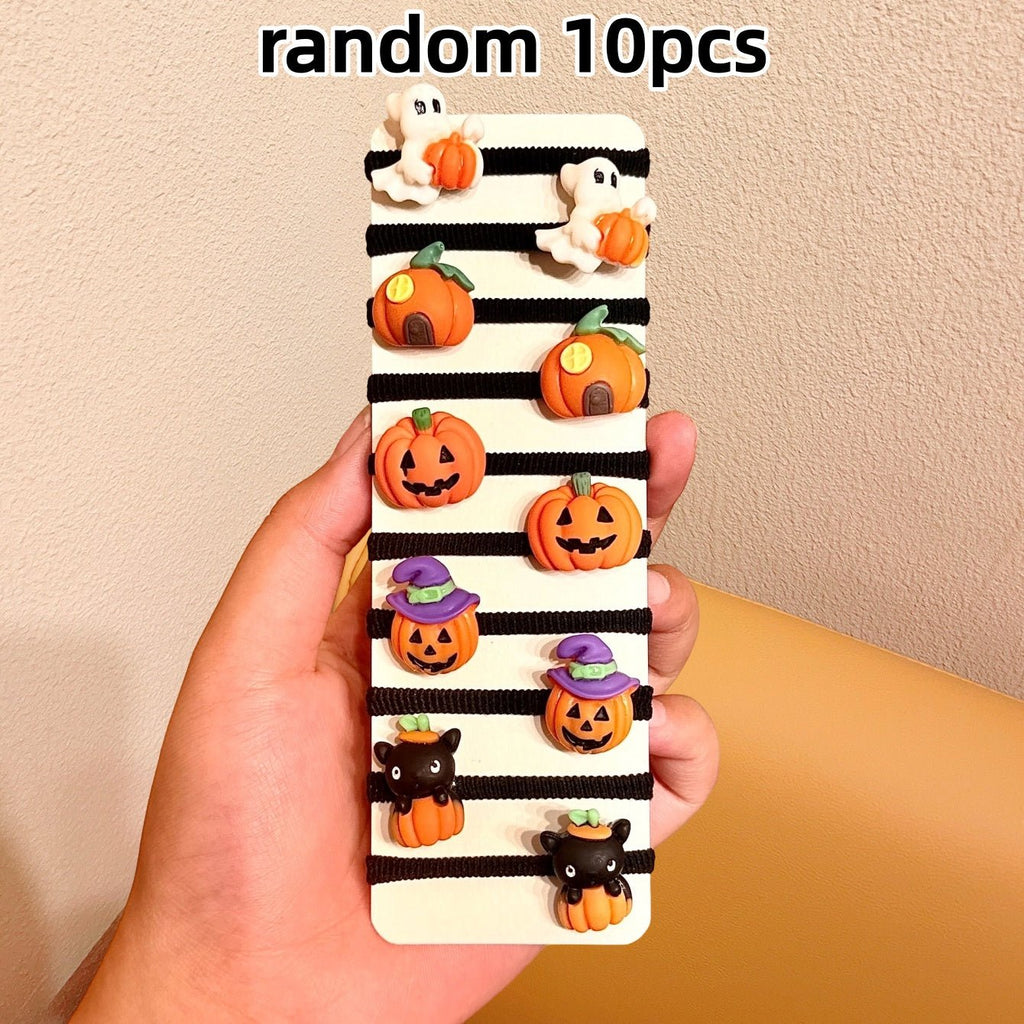 10 stuks Halloween haarelastiekjes met pompoen en geest