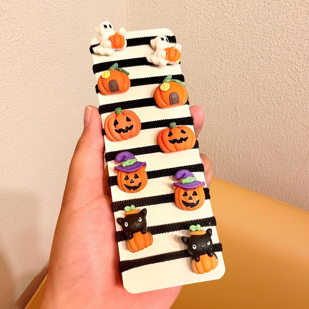 10 stuks Halloween haarelastiekjes met pompoen en geest