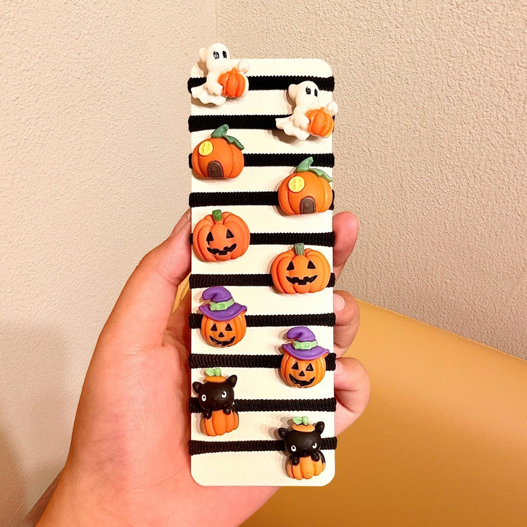 10 stuks Halloween haarelastiekjes met pompoen en geest