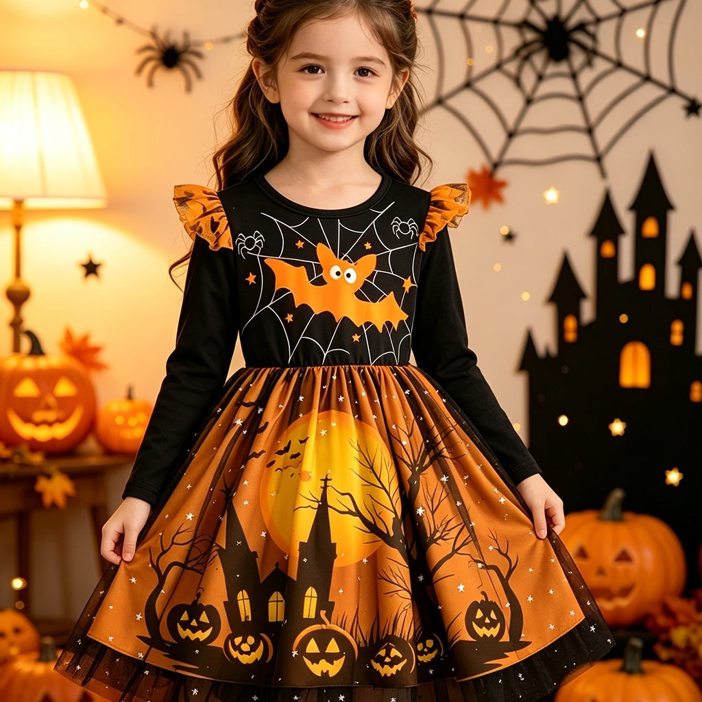 Halloween jurk meisje in oranje en zwart